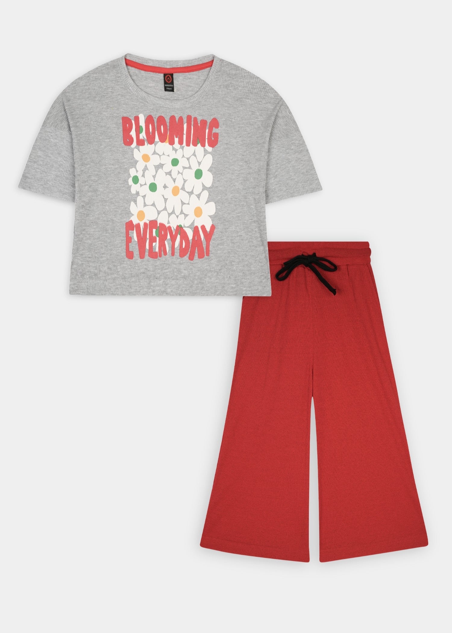 GIRLS-BLOOMING-EVERYDAY-100 - Cotton Boxy Graphic Tee Wide Leg Trouser