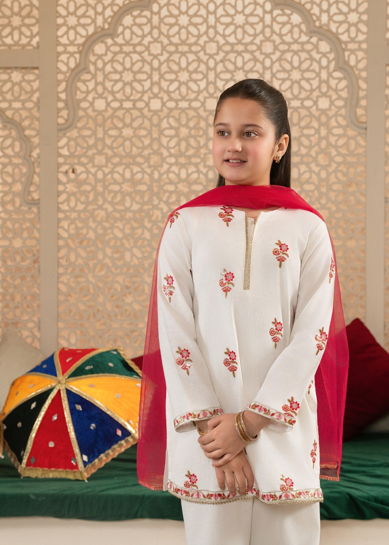 RADIANT-ROSE-GIRLS-100-3 - Cotton Piece Eastern Suit With Multihead Embroidery