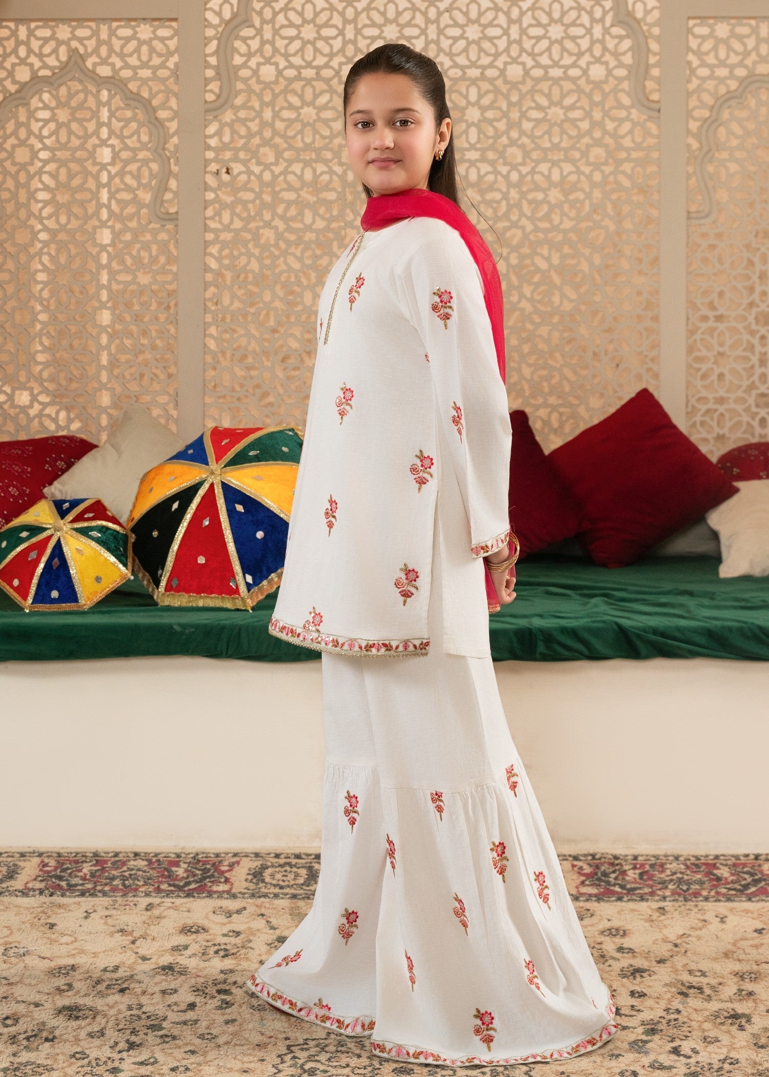 RADIANT-ROSE-GIRLS-100-3 - Cotton Piece Eastern Suit With Multihead Embroidery