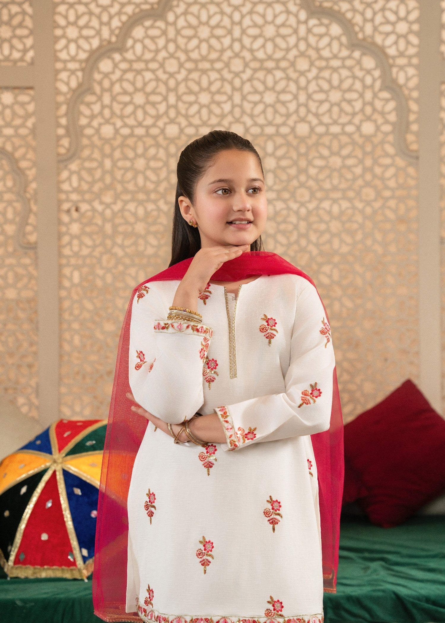 RADIANT-ROSE-GIRLS-100-3 - Cotton Piece Eastern Suit With Multihead Embroidery