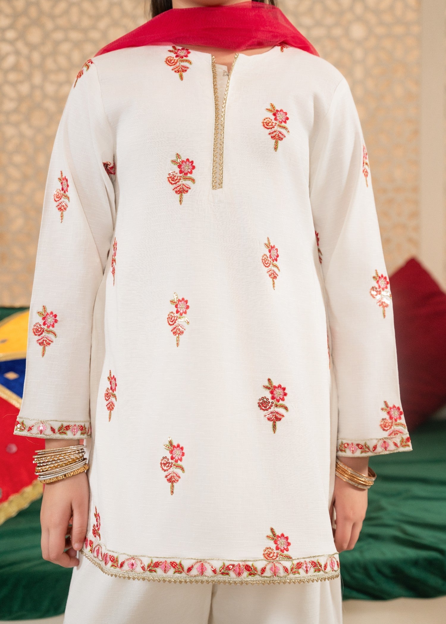 RADIANT-ROSE-GIRLS-100-3 - Cotton Piece Eastern Suit With Multihead Embroidery