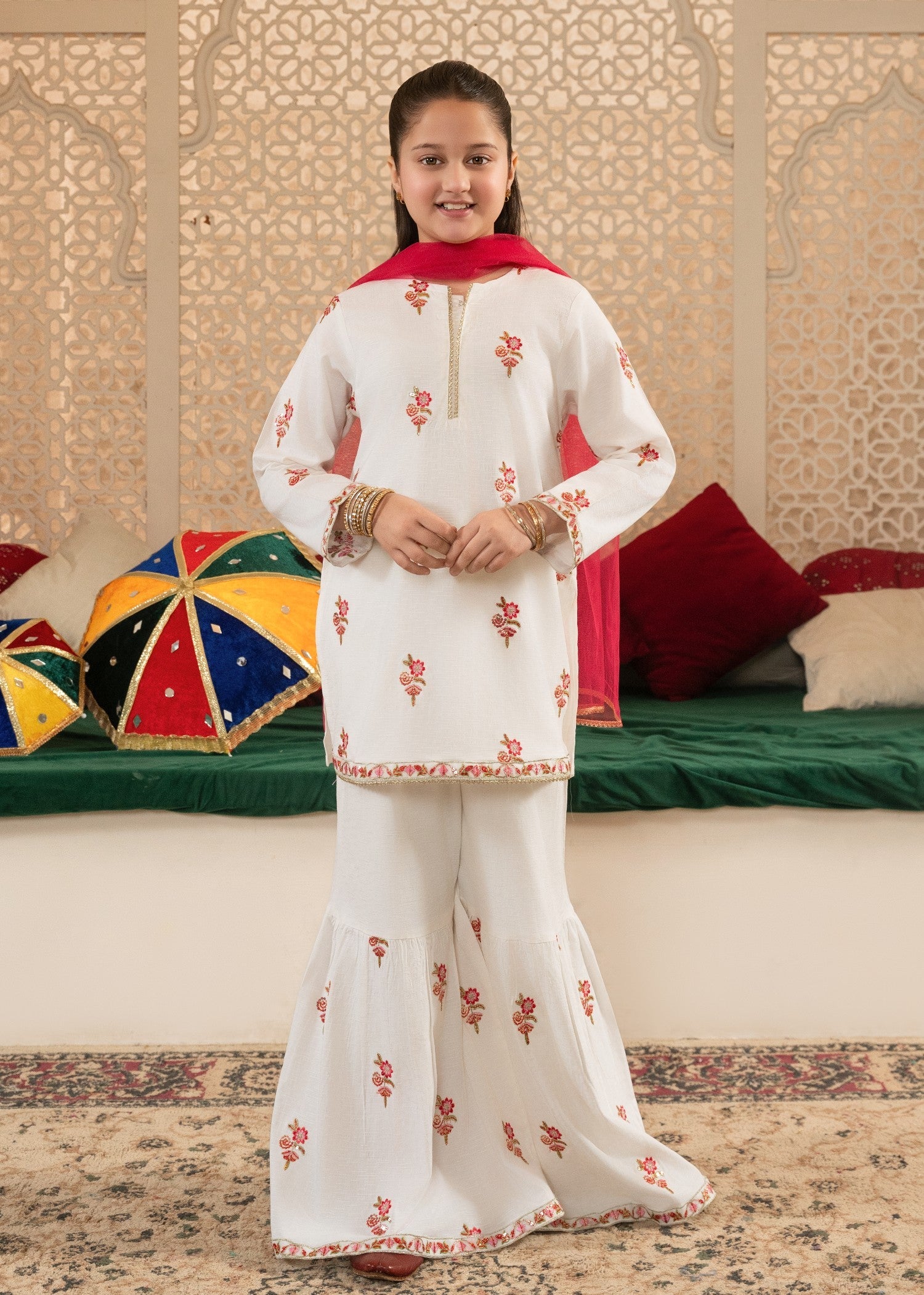 RADIANT-ROSE-GIRLS-100-3 - Cotton Piece Eastern Suit With Multihead Embroidery