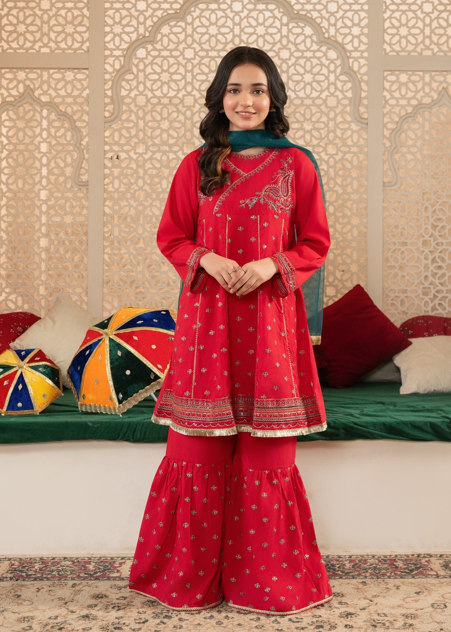 GIRLS-PINK-COTTON-EMBROIDERED-ETHNIC-SUIT-WITH-NET-DUPATTA-FESTIVE-PARTY-WEAR