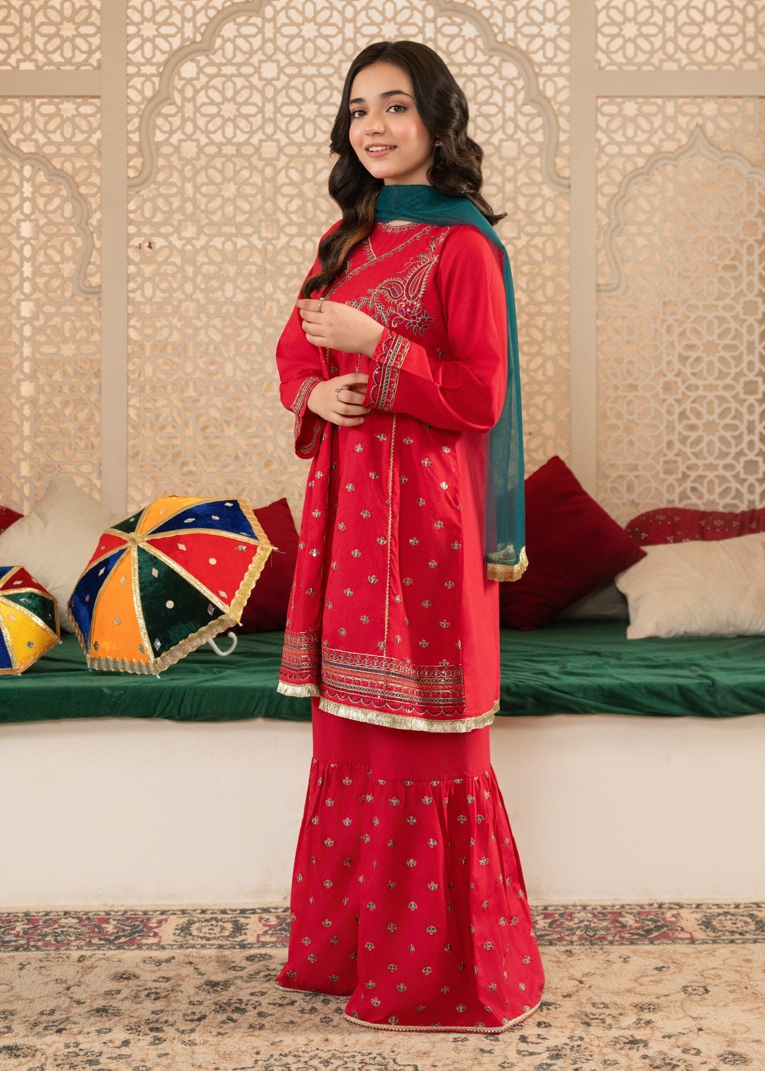 GIRLS-PINK-COTTON-EMBROIDERED-ETHNIC-SUIT-WITH-NET-DUPATTA-FESTIVE-PARTY-WEAR
