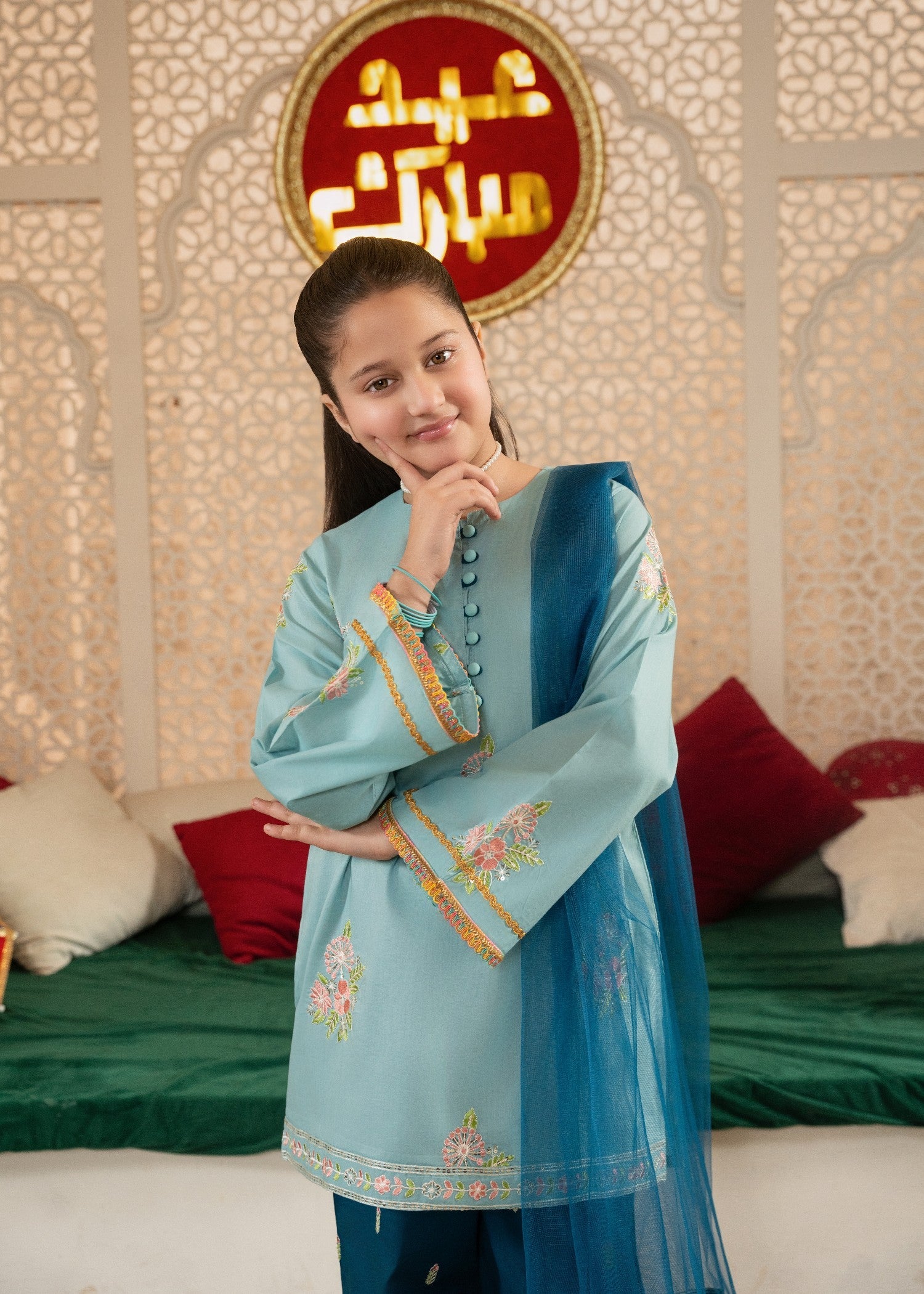 GIRLS-3-100 - Piece Eastern Wear Suit Cotton Embroidered Festive Outfit