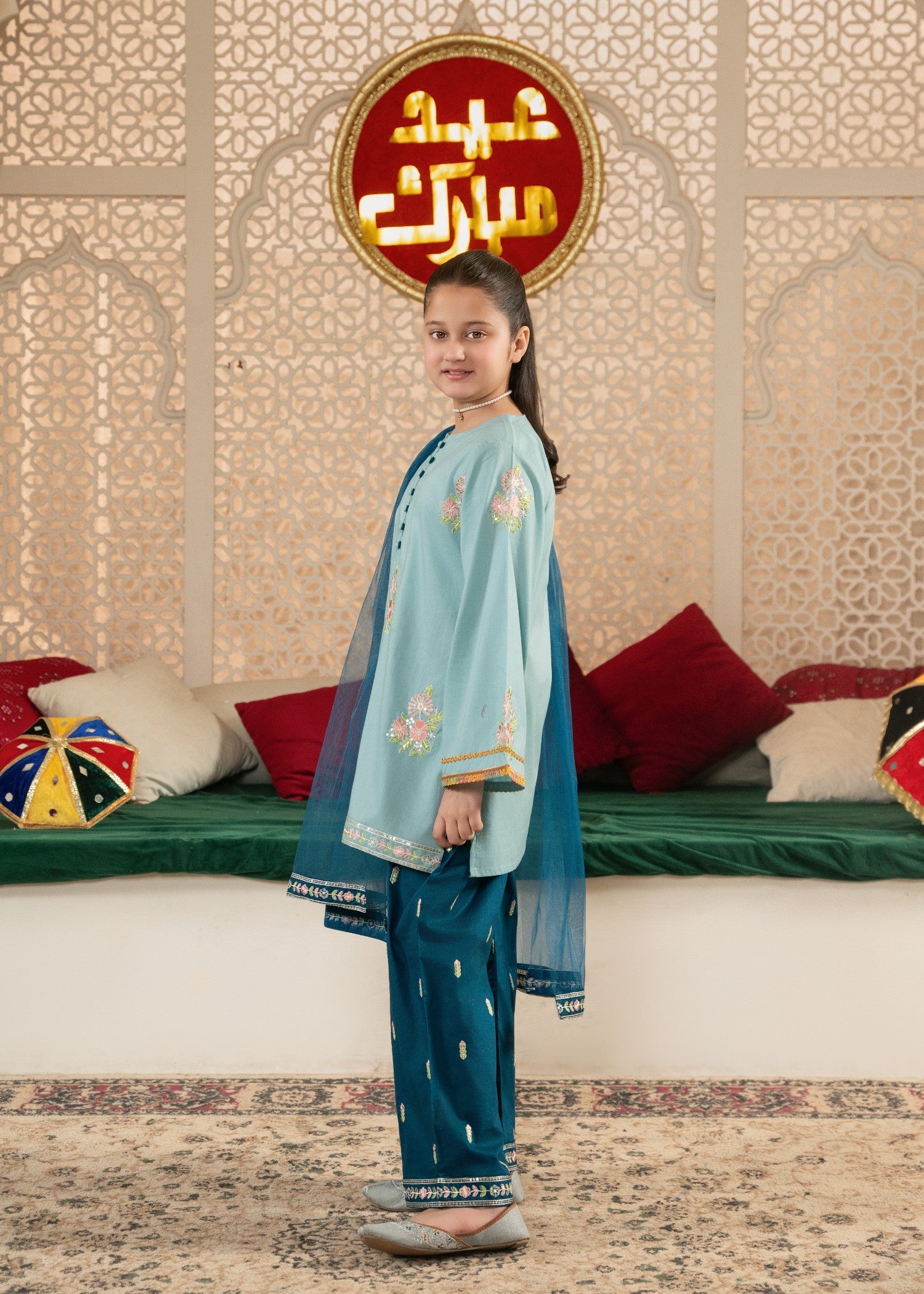 GIRLS-3-100 - Piece Eastern Wear Suit Cotton Embroidered Festive Outfit
