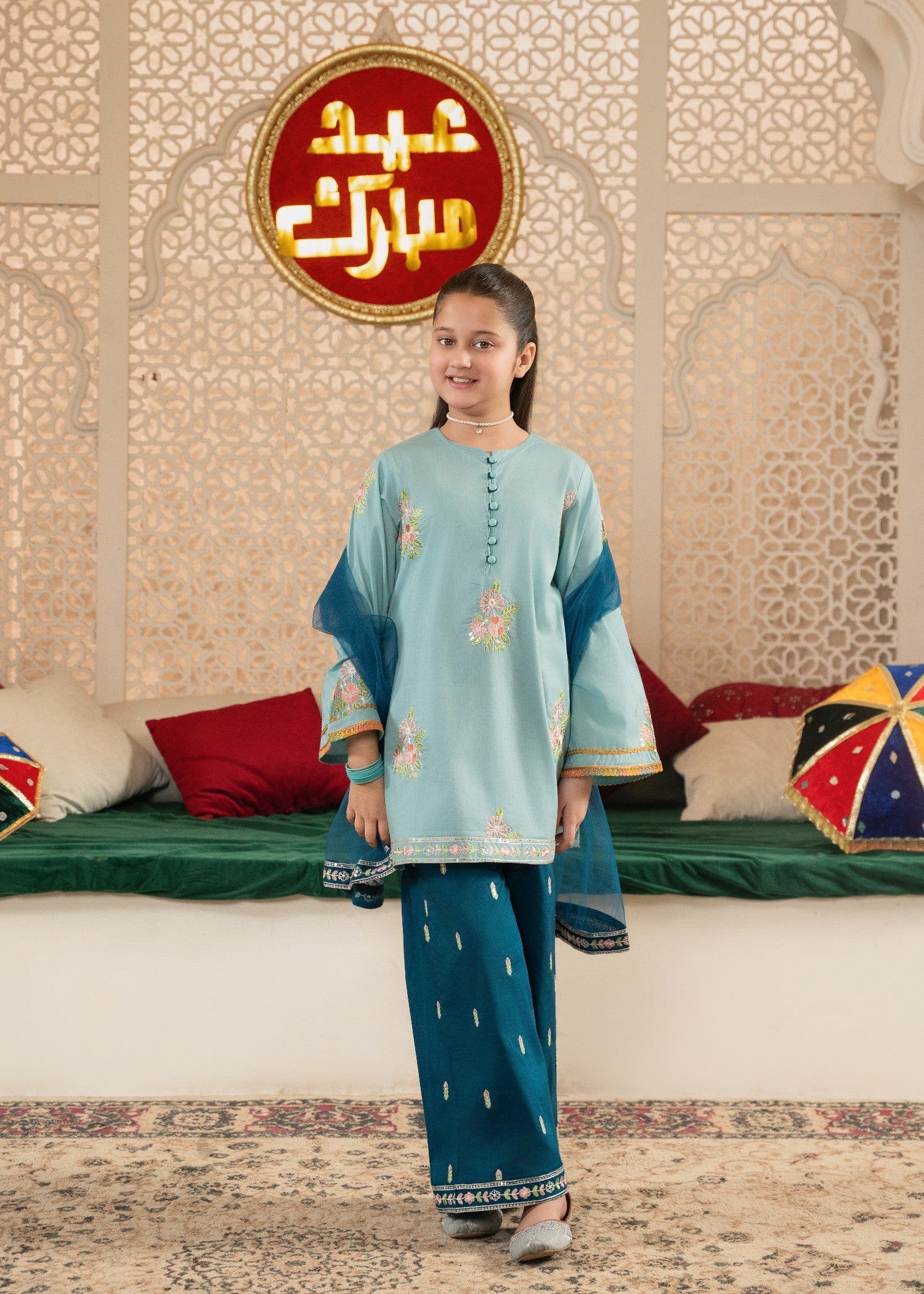 GIRLS-3-100 - Piece Eastern Wear Suit Cotton Embroidered Festive Outfit