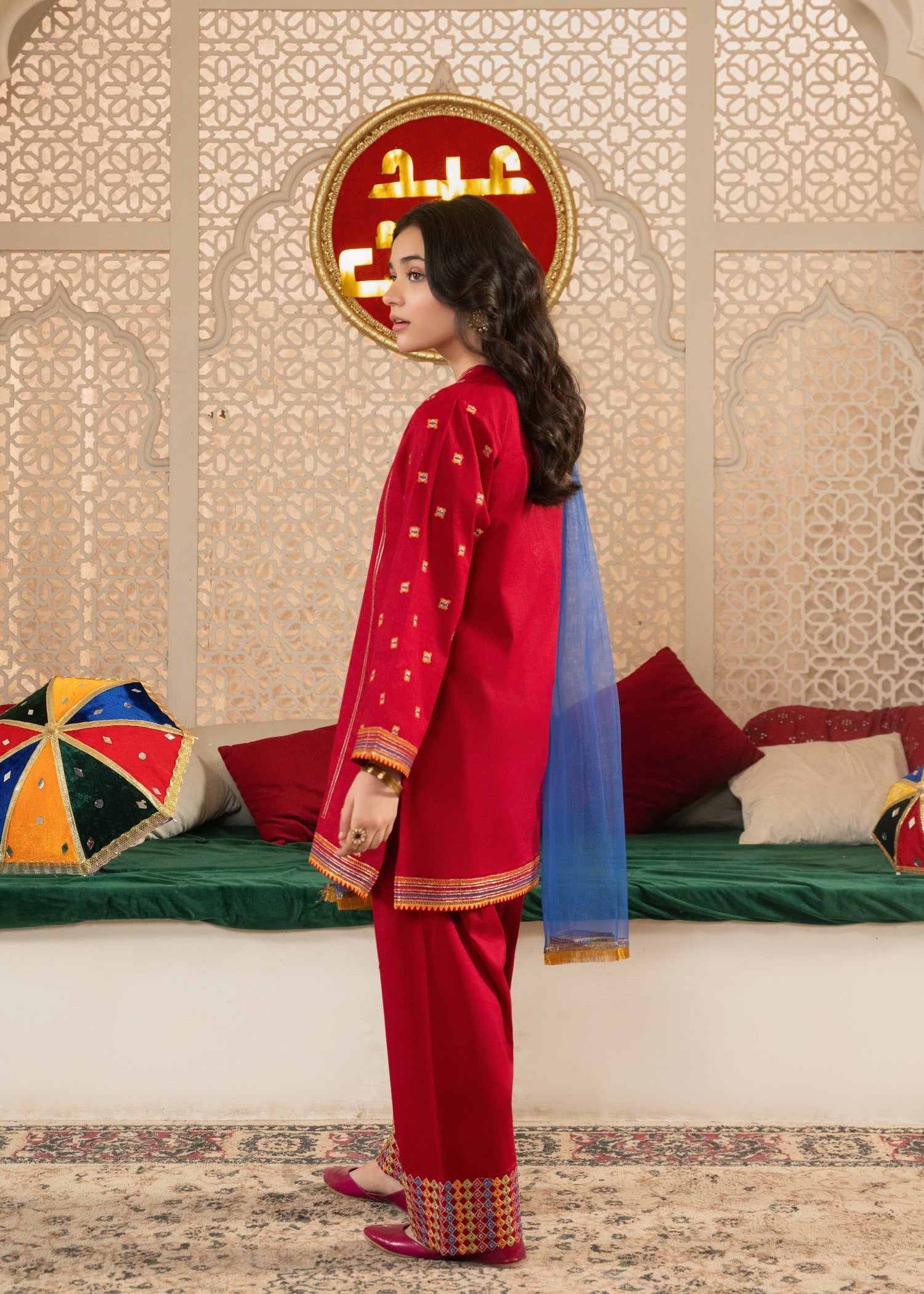 GIRLS-PREMIUM-3 - Piece Embroidered Cotton Suit With Net Dupatta Festive Casual Wear