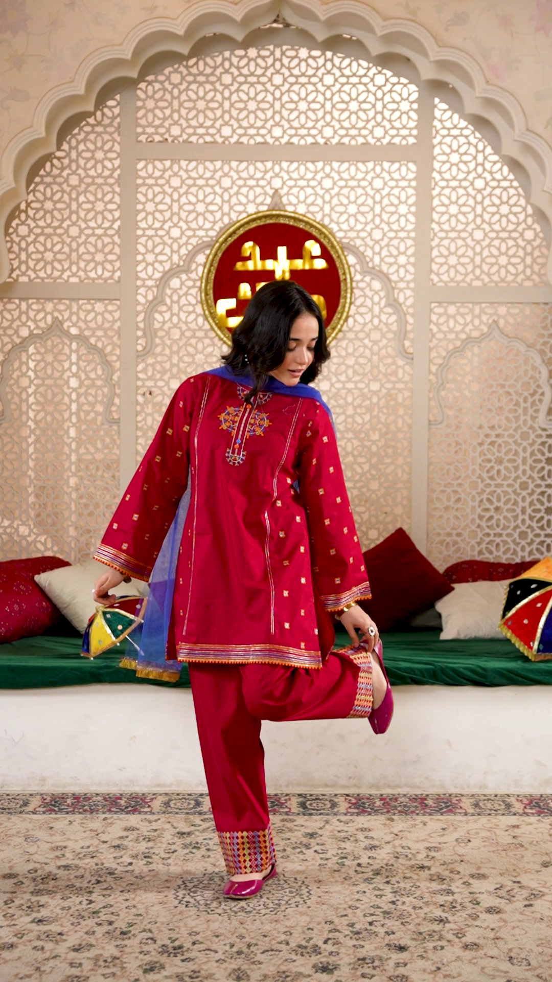 GIRLS-PREMIUM-3 - Piece Embroidered Cotton Suit With Net Dupatta Festive Casual Wear
