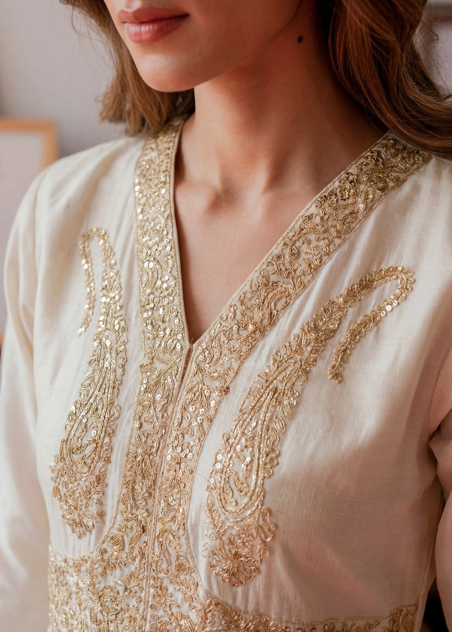 Textured lawn Anarkali in Ivory