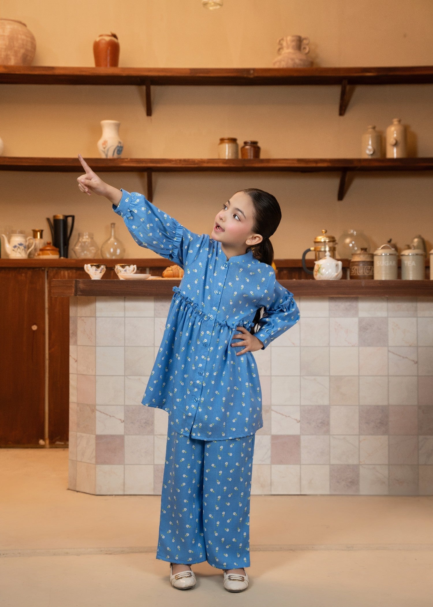 GIRLS-BLUE-PRINTED-COTTON-SUIT-2 - Piece Kurti Trouser Set