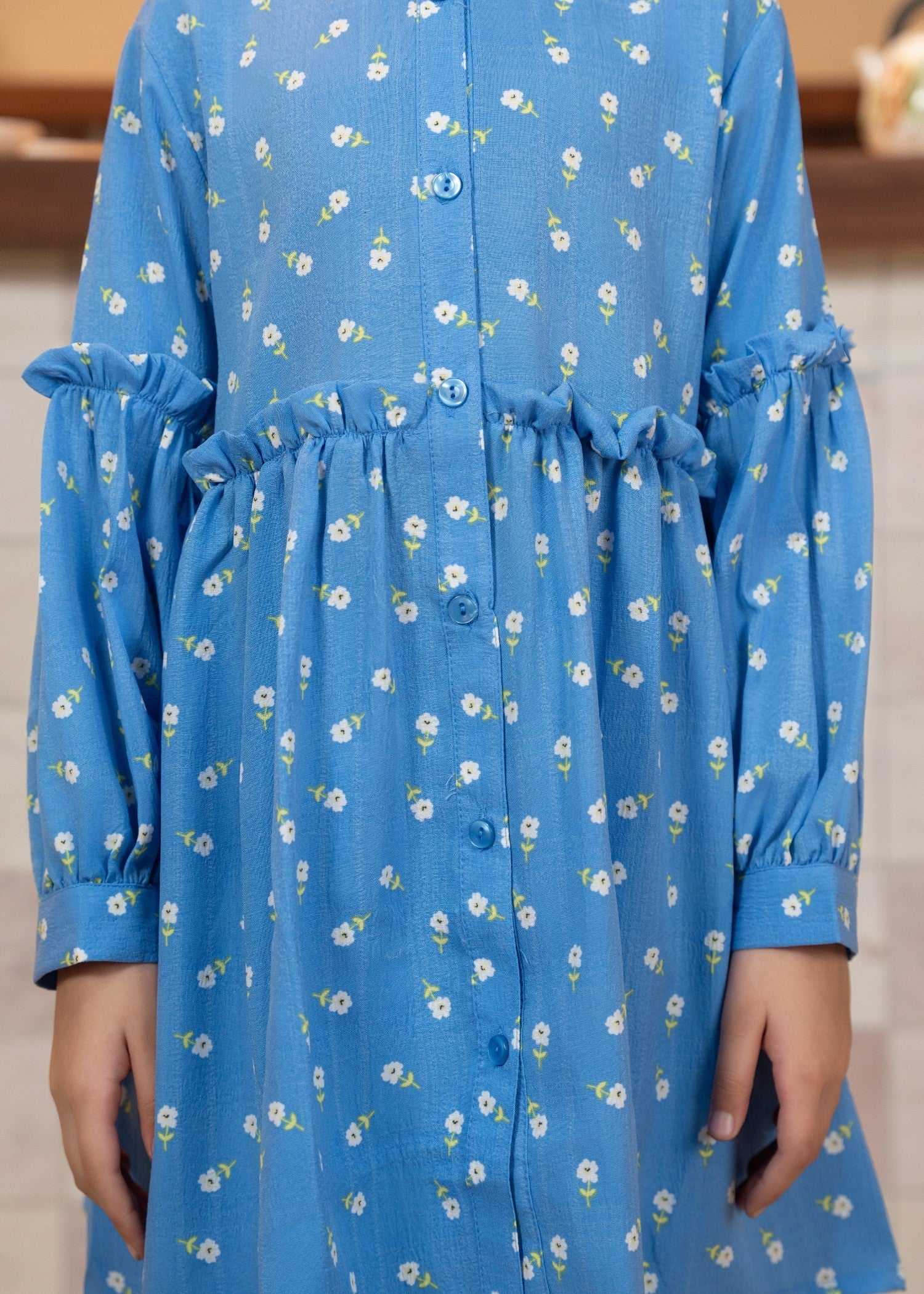 GIRLS-BLUE-PRINTED-COTTON-SUIT-2 - Piece Kurti Trouser Set