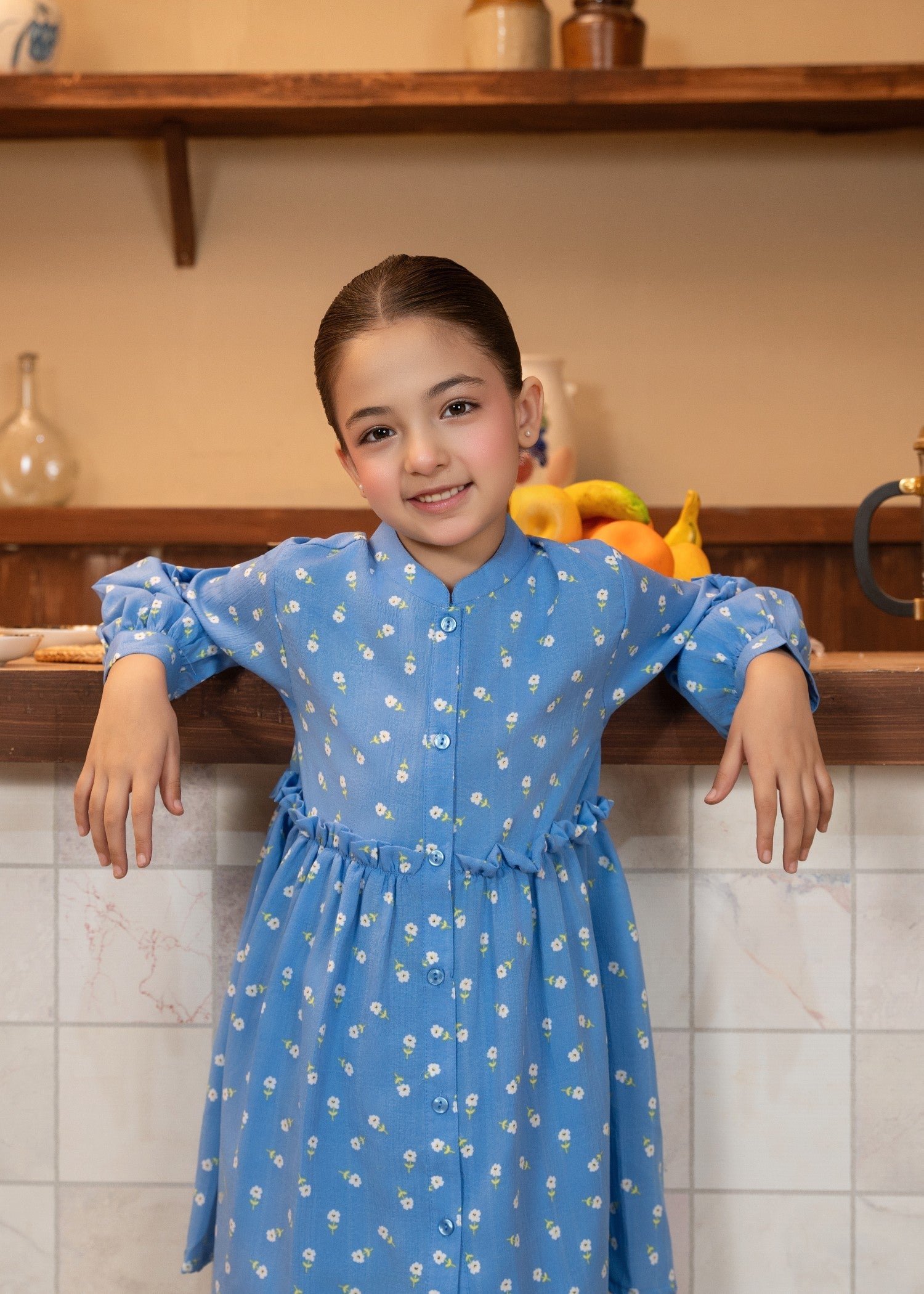 GIRLS-BLUE-PRINTED-COTTON-SUIT-2 - Piece Kurti Trouser Set
