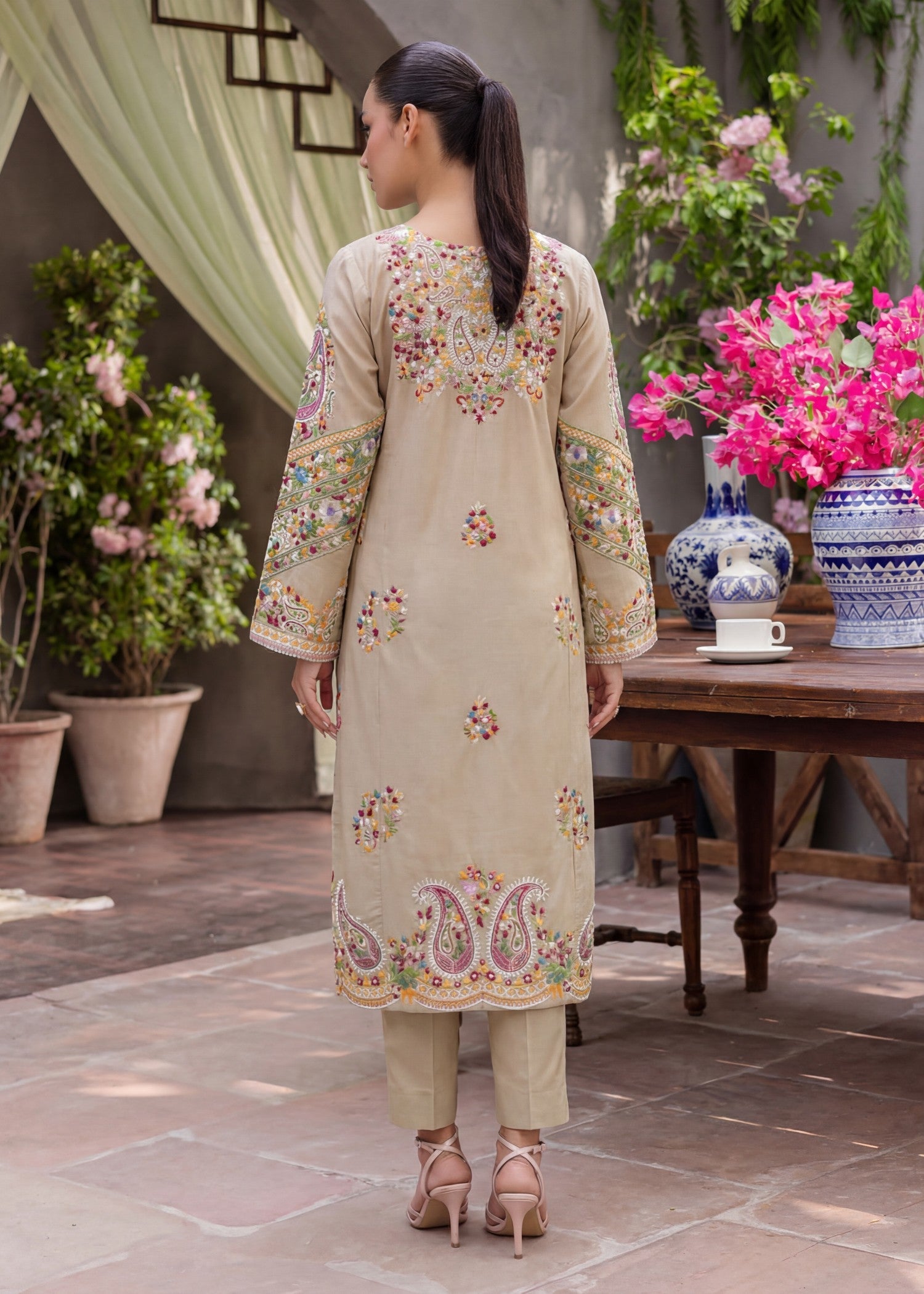 Lawn Kurta Set in Beige