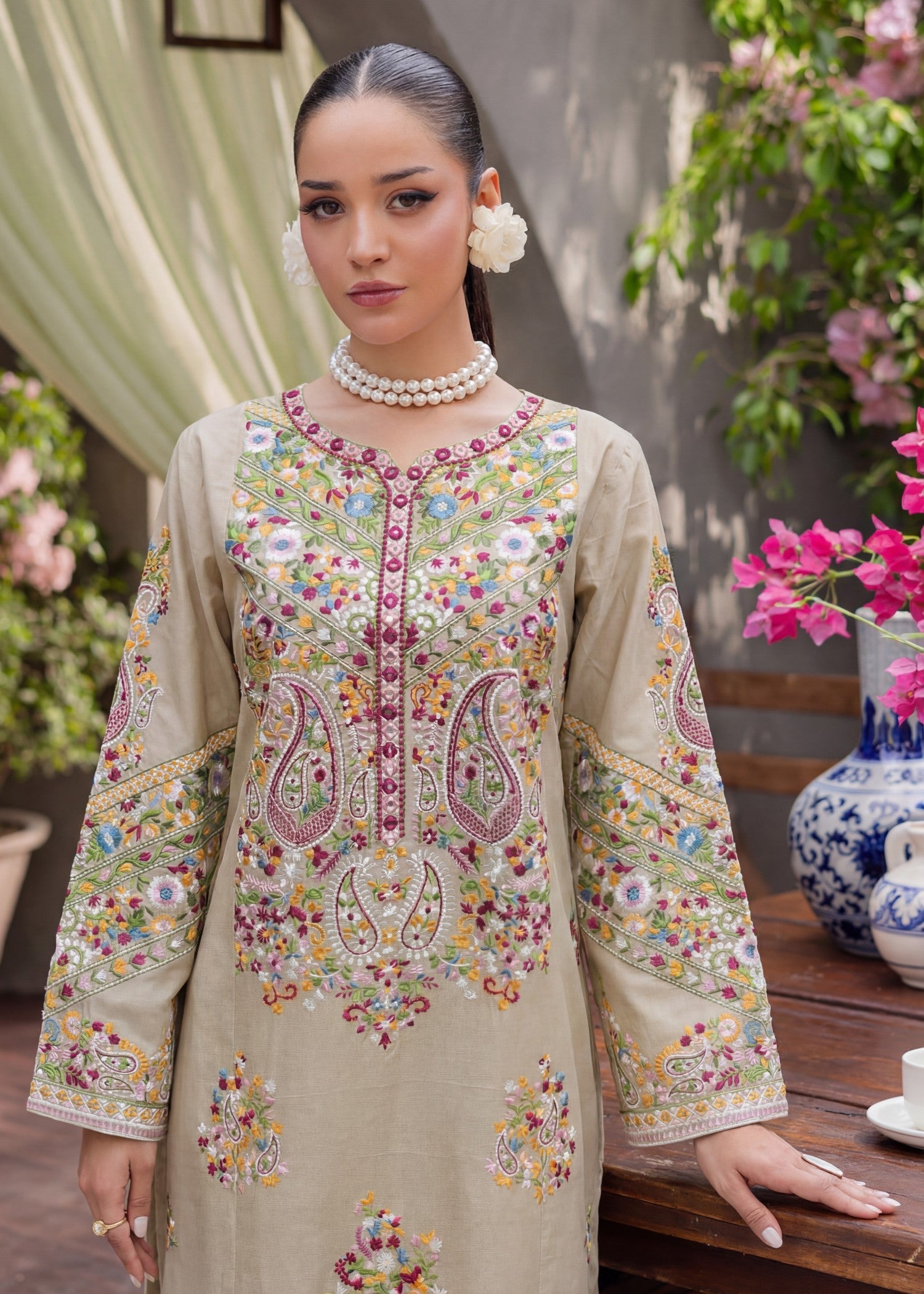 Lawn Kurta Set in Beige