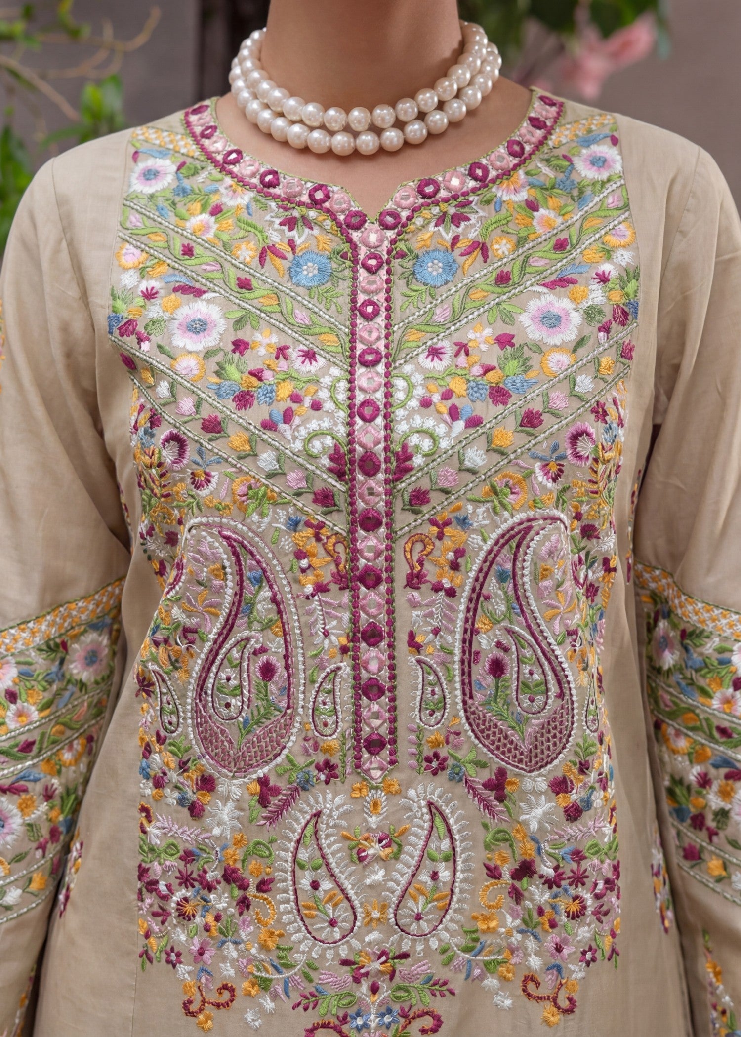 Lawn Kurta Set in Beige