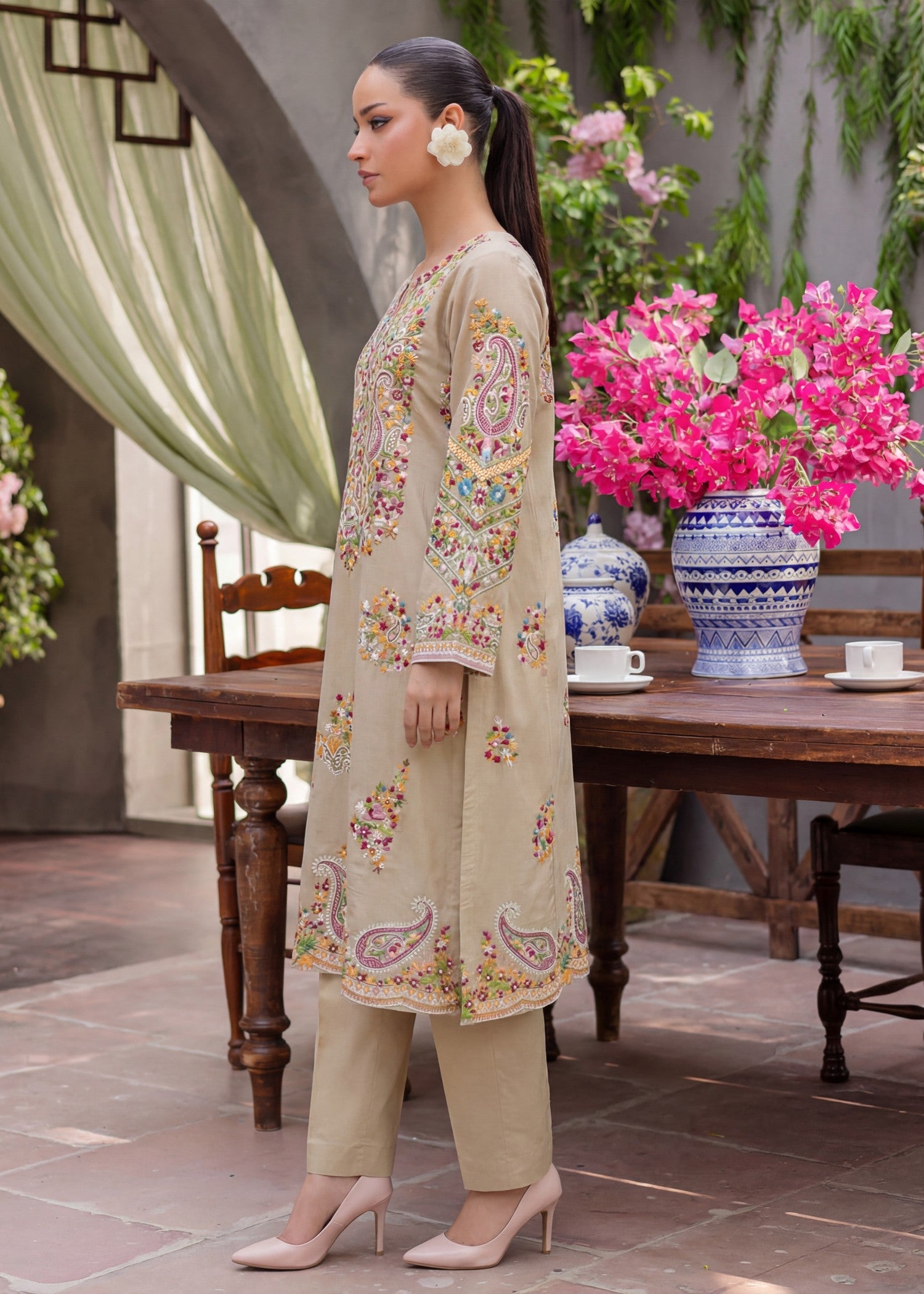 Lawn Kurta Set in Beige