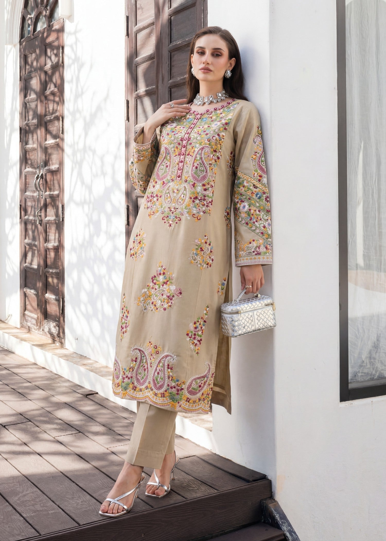Lawn Kurta Set in Beige