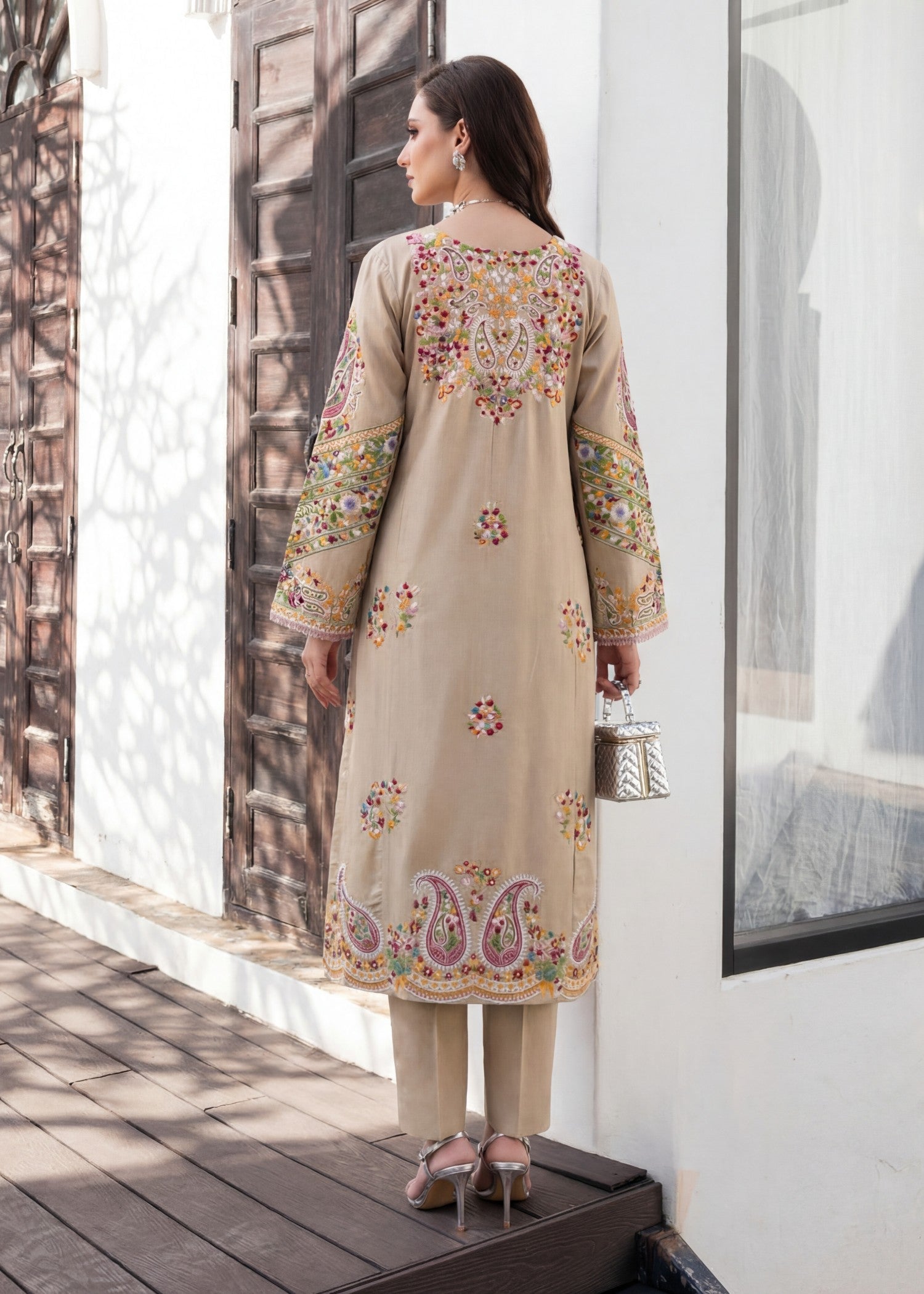 Lawn Kurta Set in Beige
