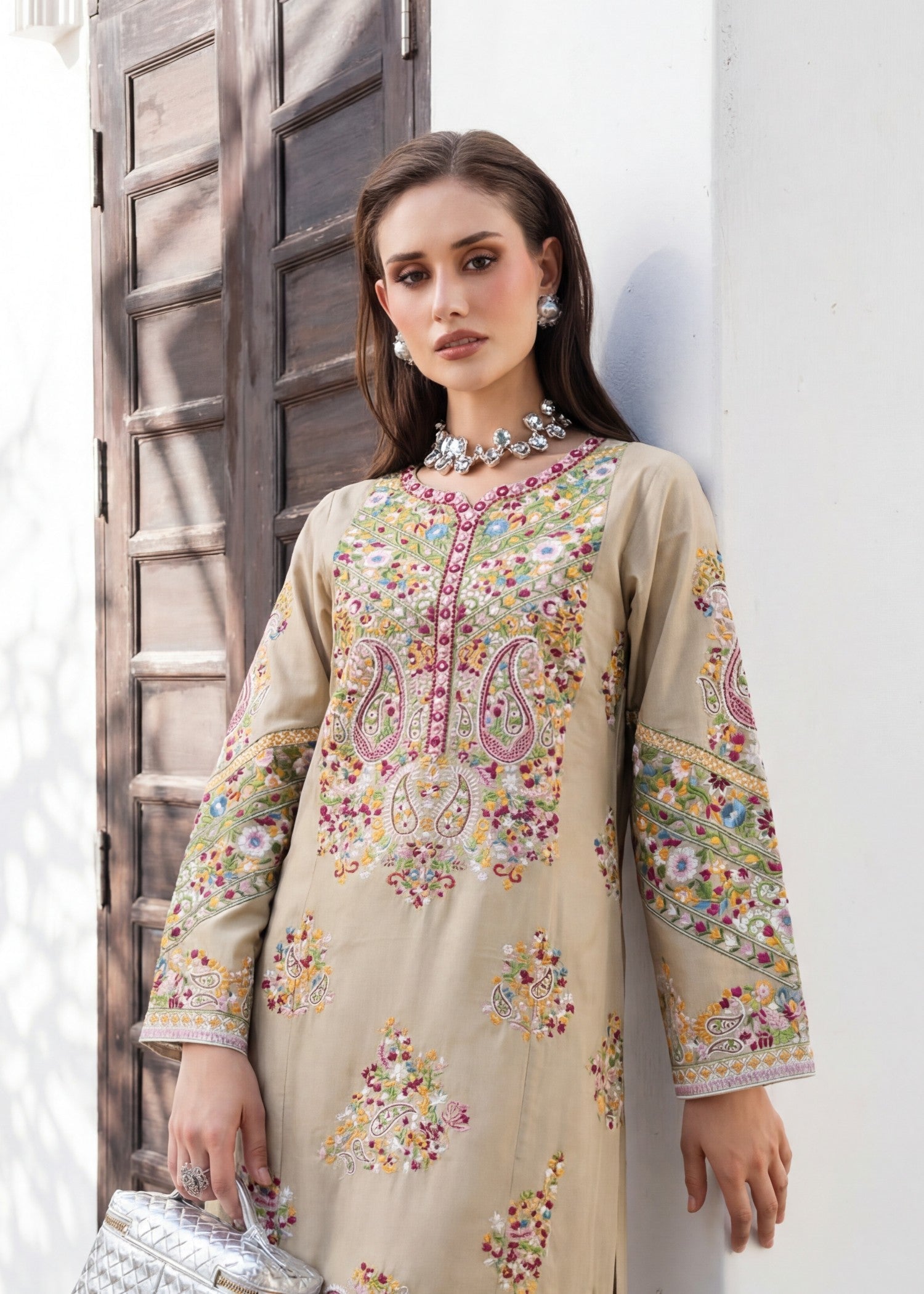 Lawn Kurta Set in Beige