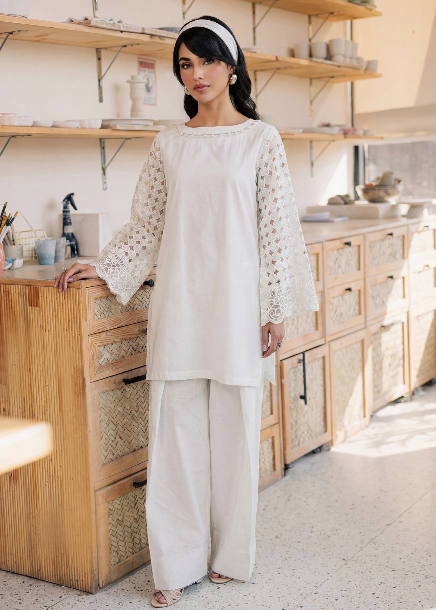 Lawn Kurta Set in White