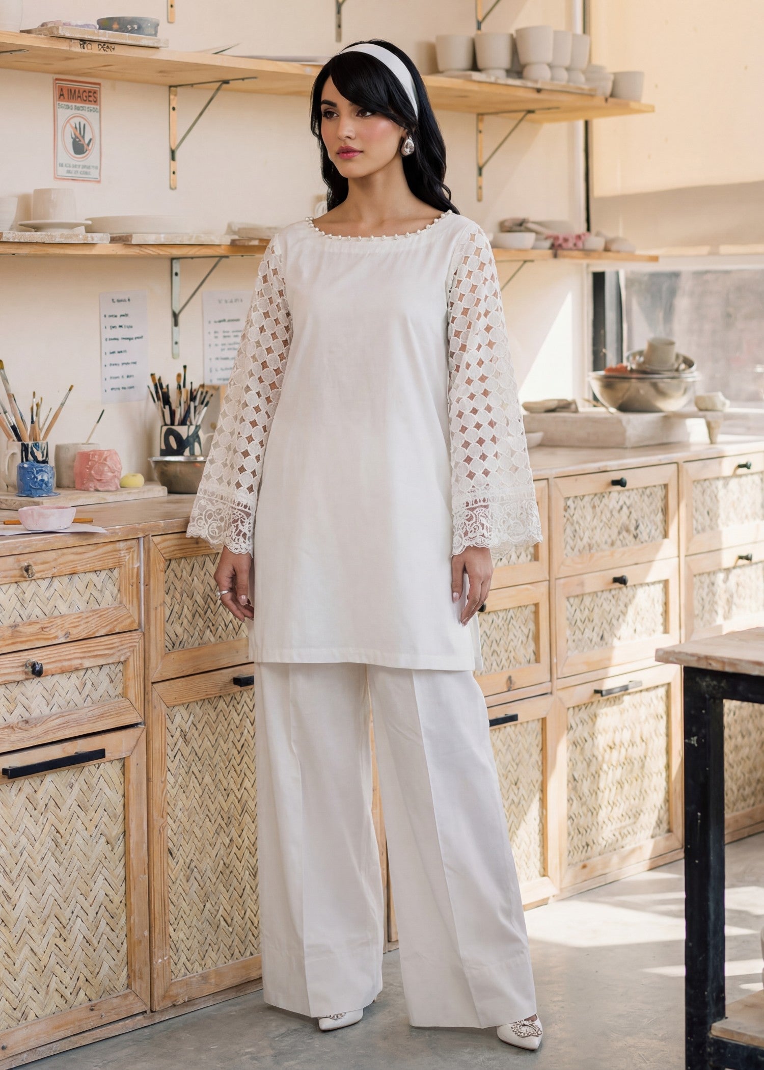 Lawn Kurta Set in White