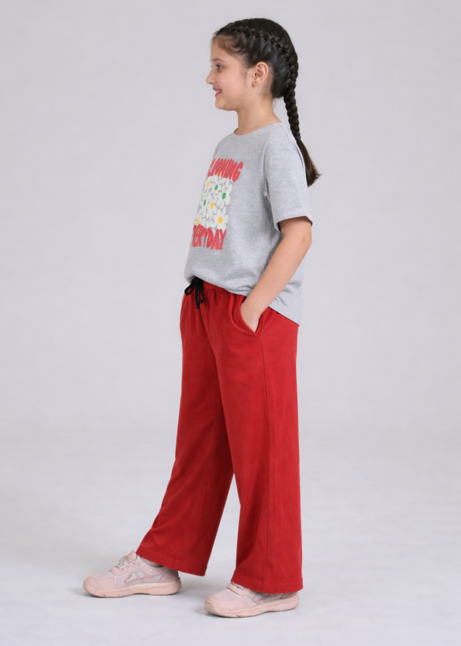 GIRLS-BLOOMING-EVERYDAY-100 - Cotton Boxy Graphic Tee Wide Leg Trouser