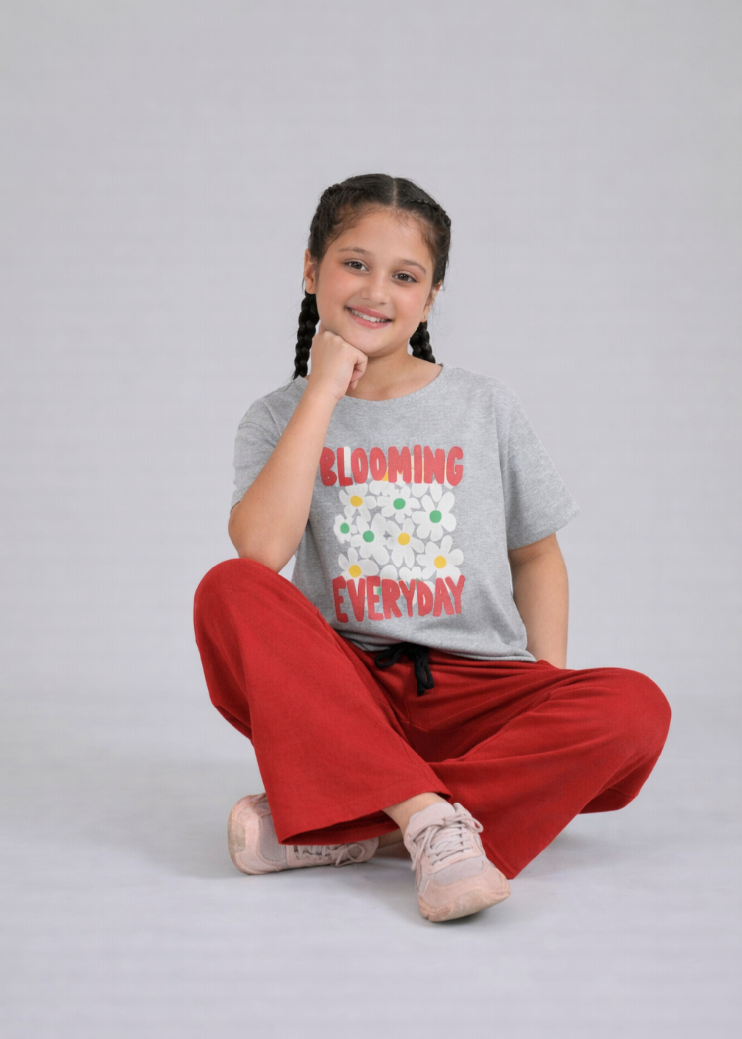 GIRLS-BLOOMING-EVERYDAY-100 - Cotton Boxy Graphic Tee Wide Leg Trouser