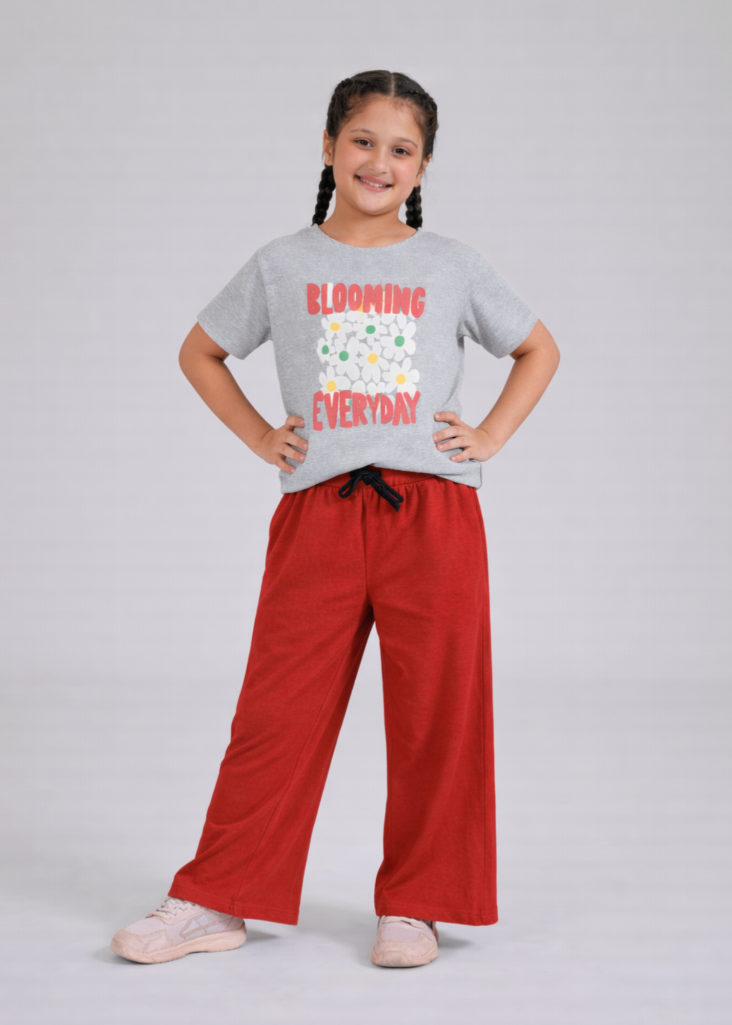 GIRLS-BLOOMING-EVERYDAY-100 - Cotton Boxy Graphic Tee Wide Leg Trouser