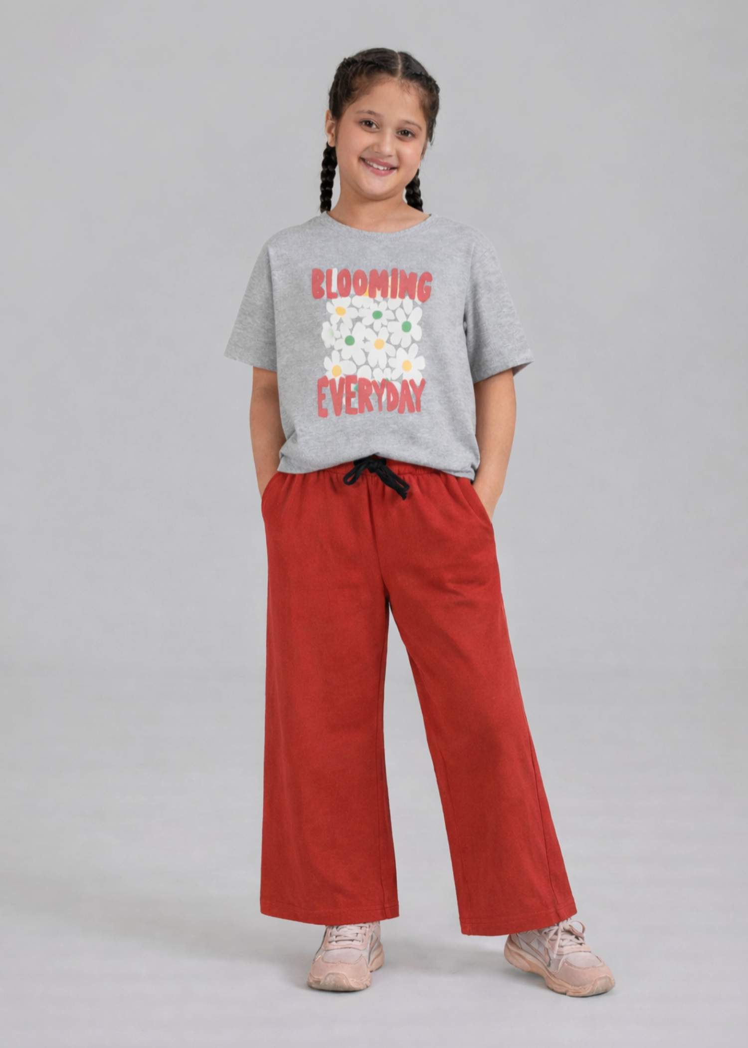 GIRLS-BLOOMING-EVERYDAY-100 - Cotton Boxy Graphic Tee Wide Leg Trouser