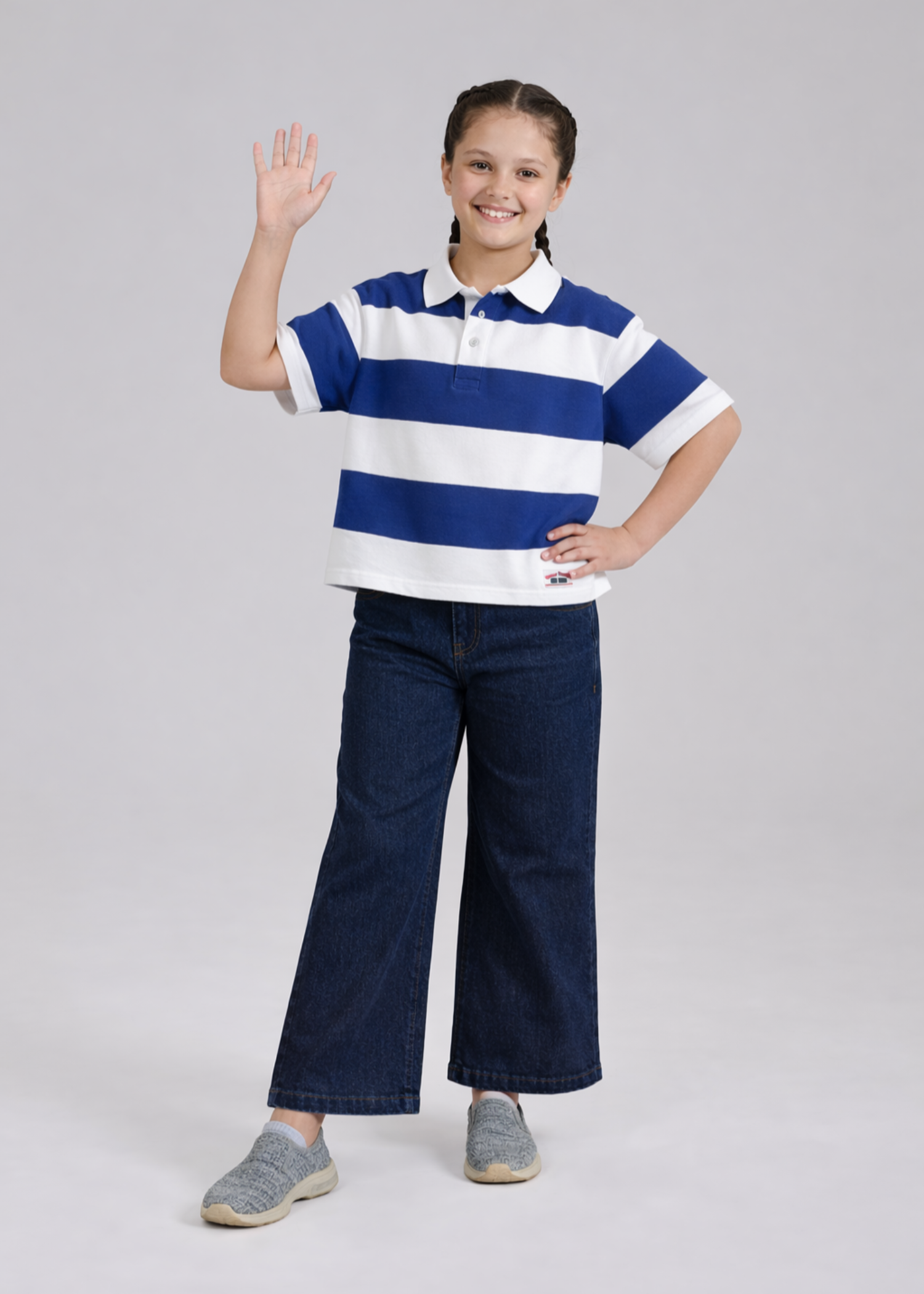 GIRL-S-RETRO-BLUE-WHITE-STRIPED-BOXY-FIT-POLO-SHIRT