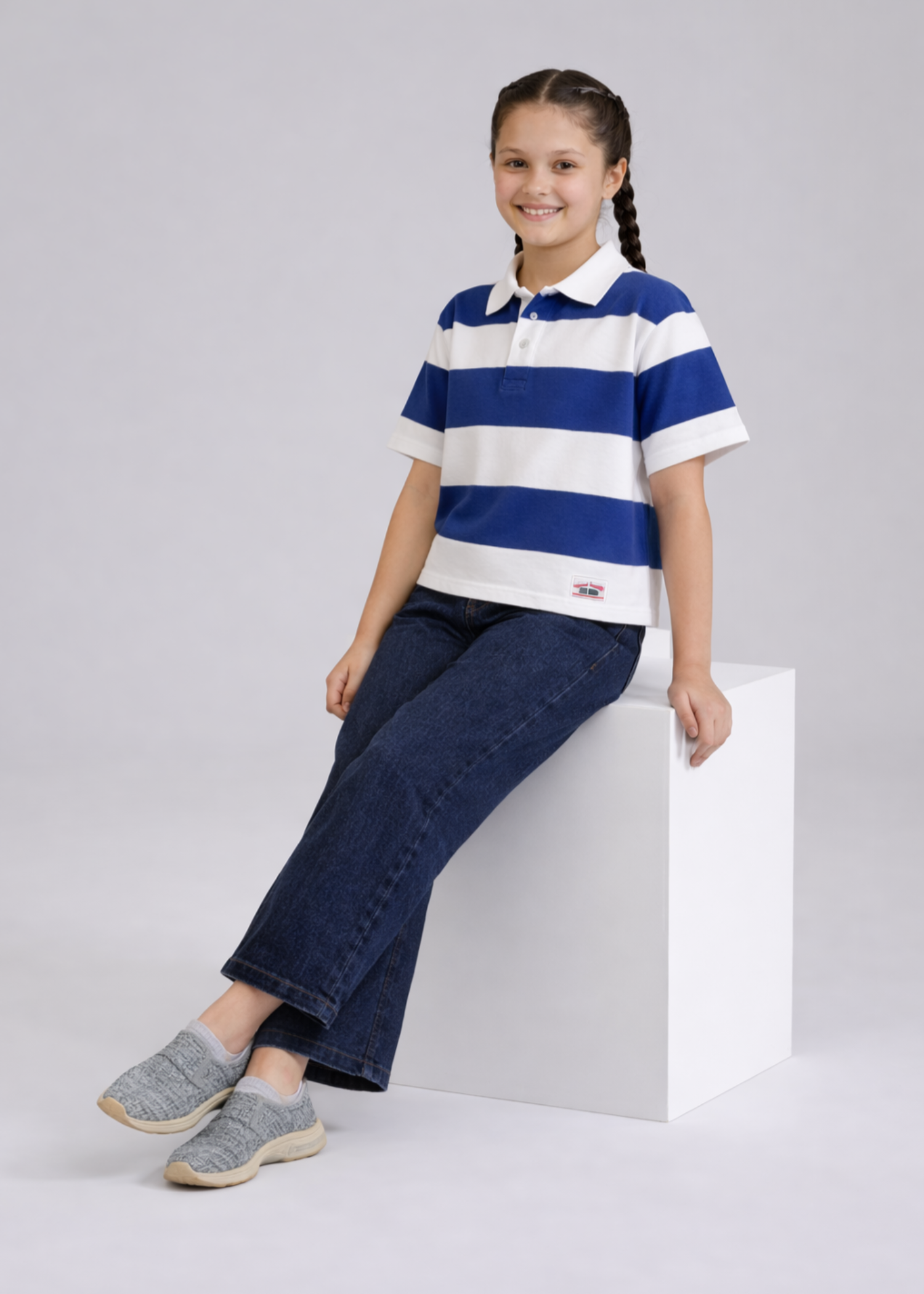 GIRL-S-RETRO-BLUE-WHITE-STRIPED-BOXY-FIT-POLO-SHIRT