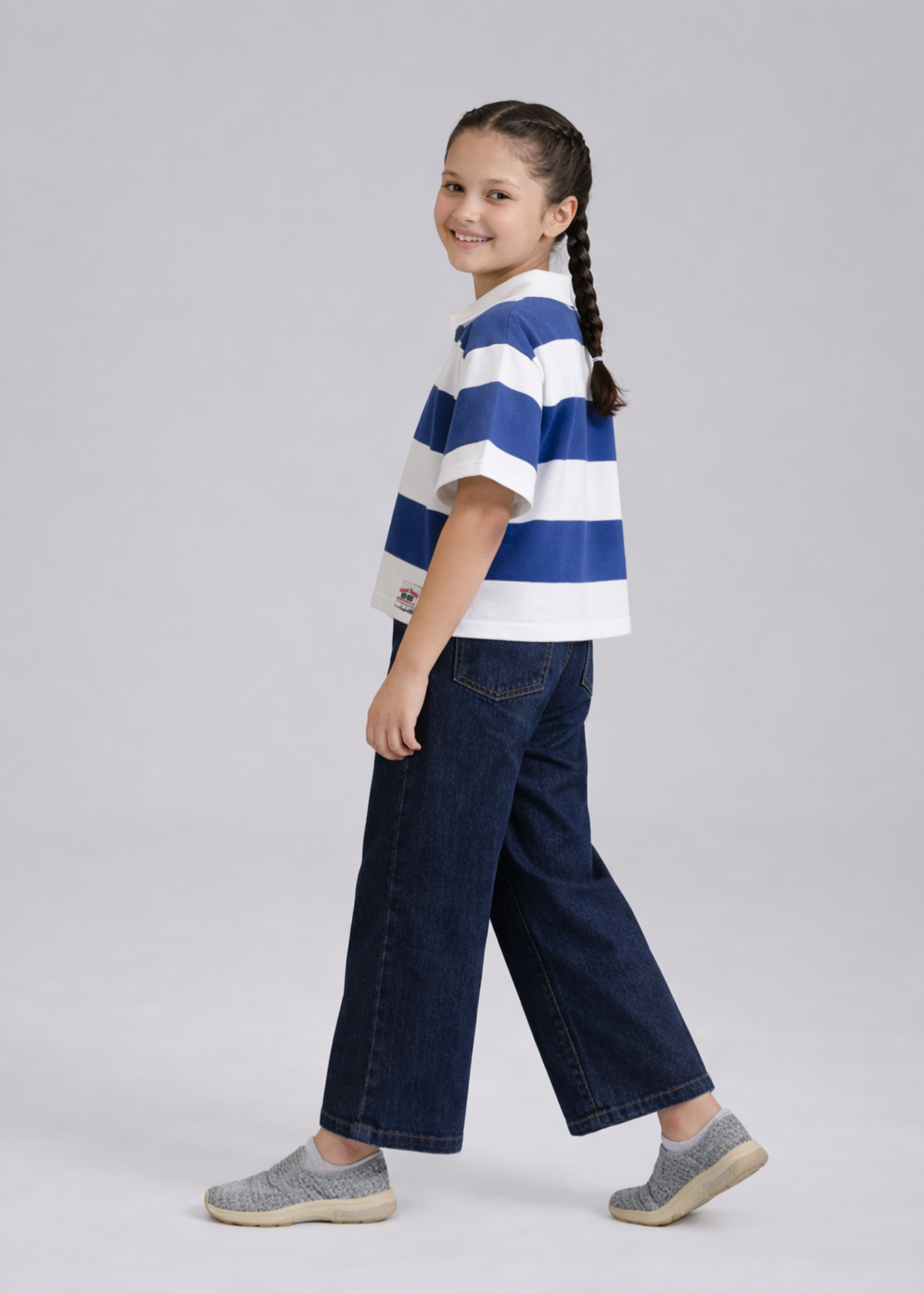 GIRL-S-RETRO-BLUE-WHITE-STRIPED-BOXY-FIT-POLO-SHIRT