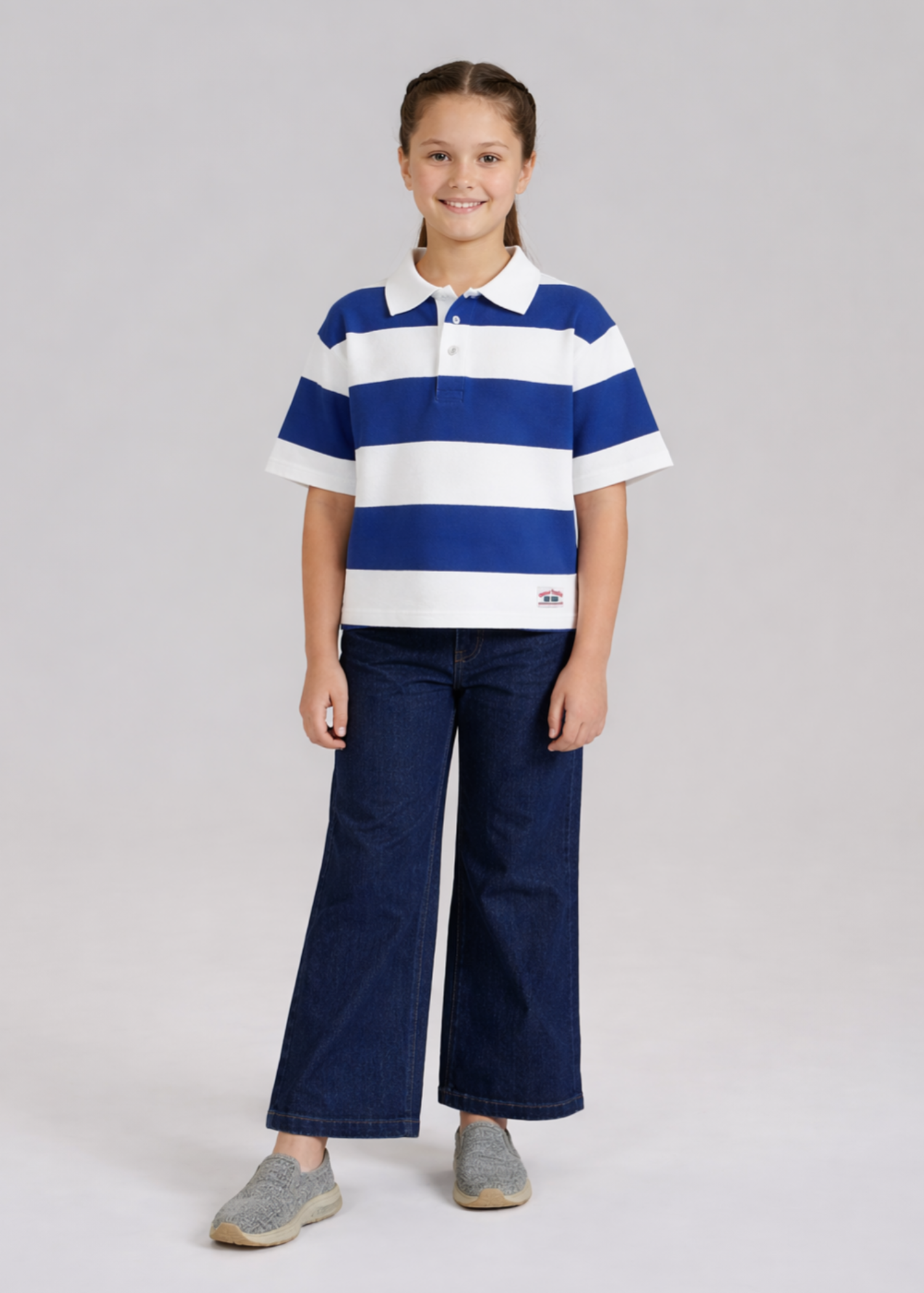 GIRL-S-RETRO-BLUE-WHITE-STRIPED-BOXY-FIT-POLO-SHIRT