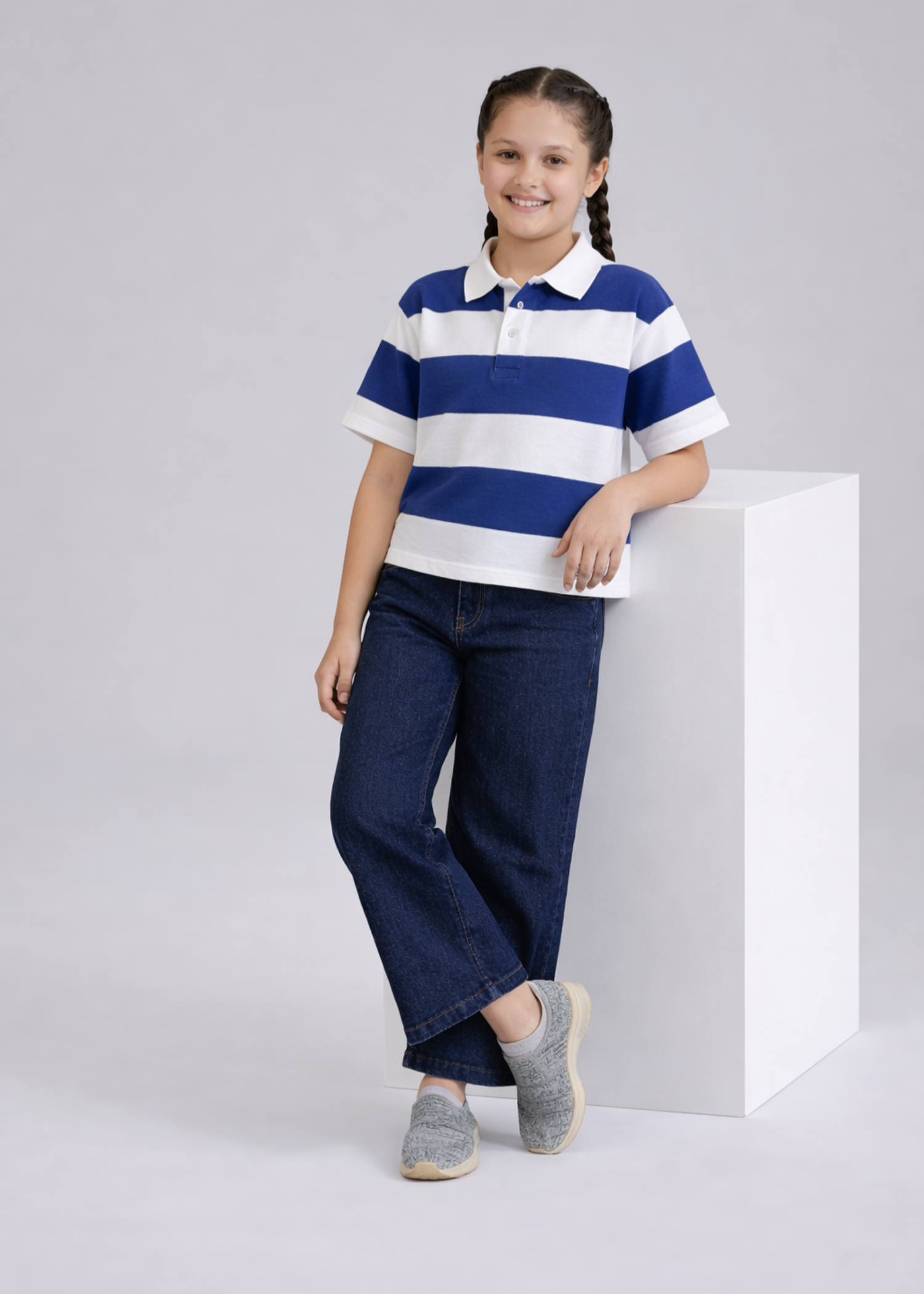 GIRL-S-RETRO-BLUE-WHITE-STRIPED-BOXY-FIT-POLO-SHIRT