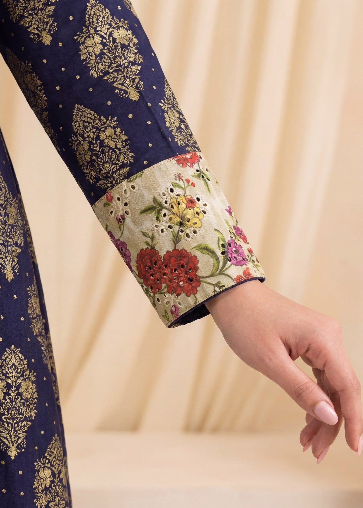 Linen Pishwas in Navy blue