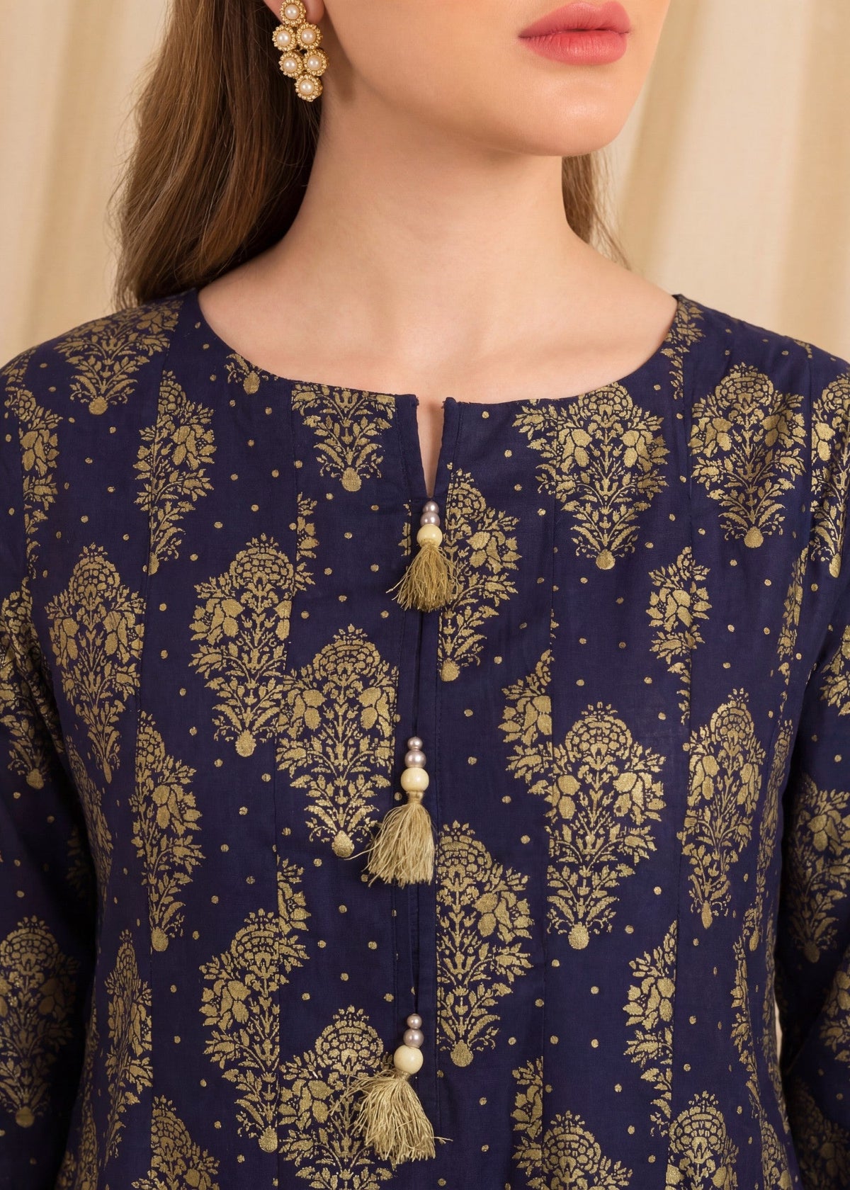 Linen Pishwas in Navy blue