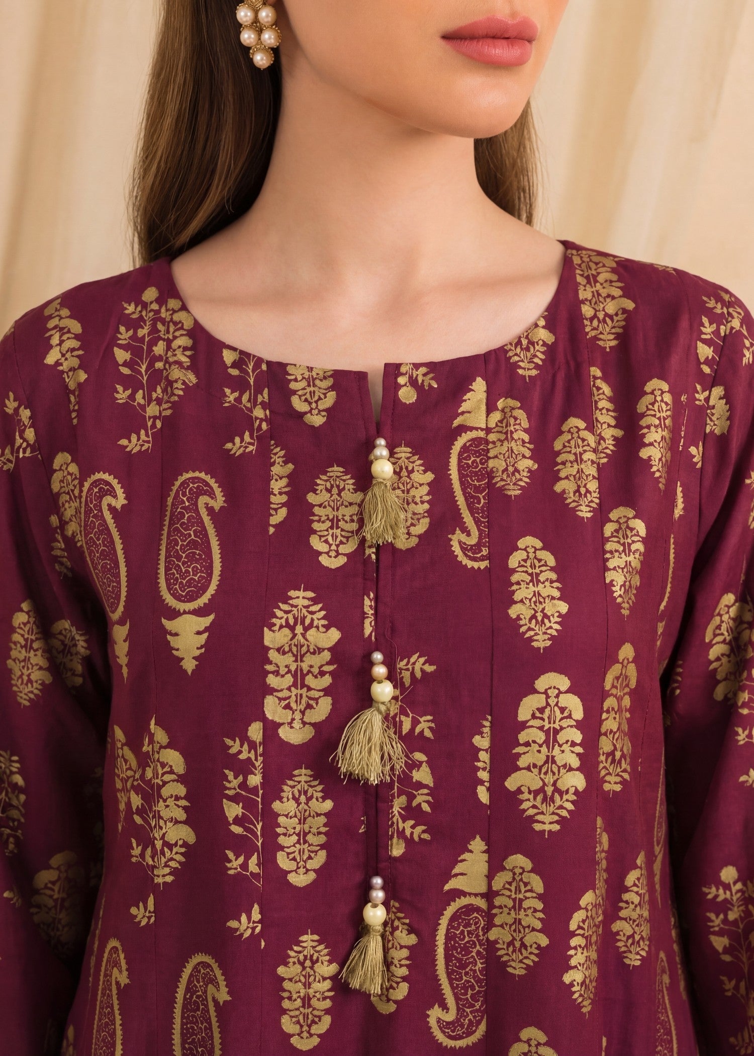 Linen Pishwas in Berry red