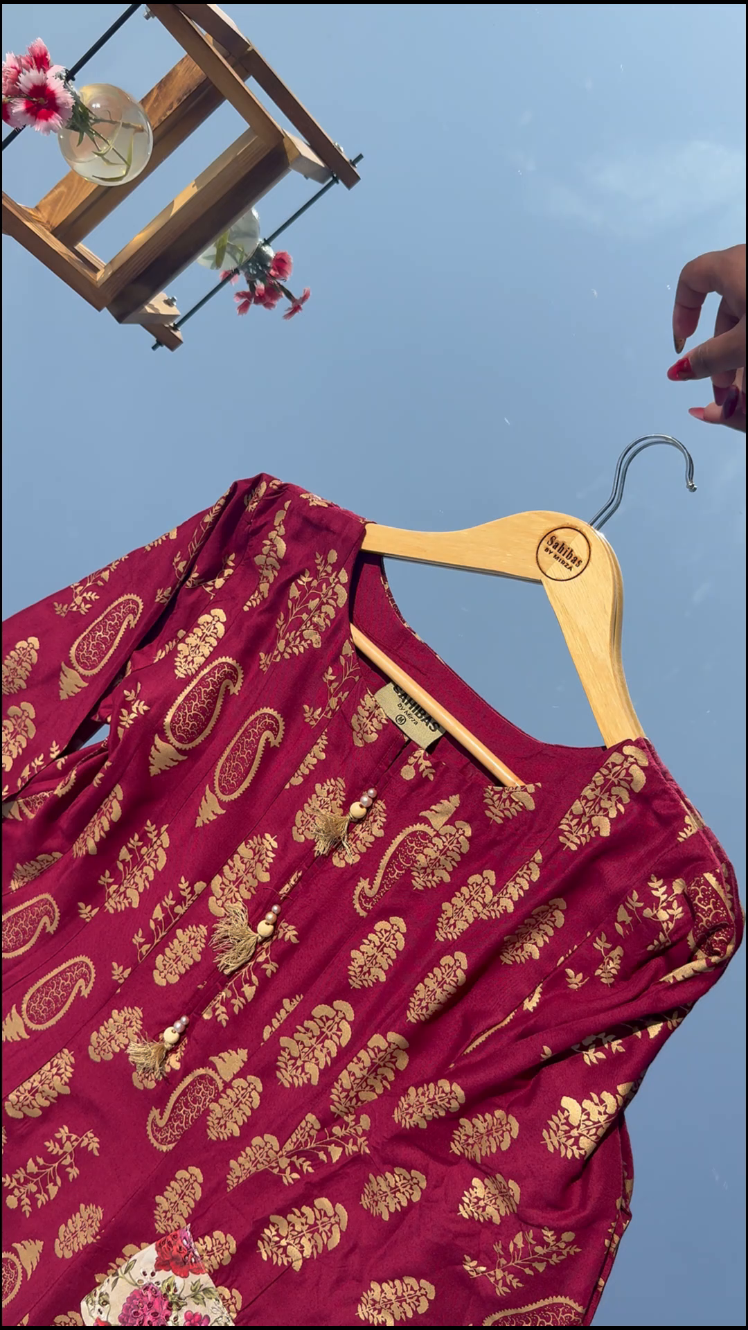 Linen Pishwas in Berry red