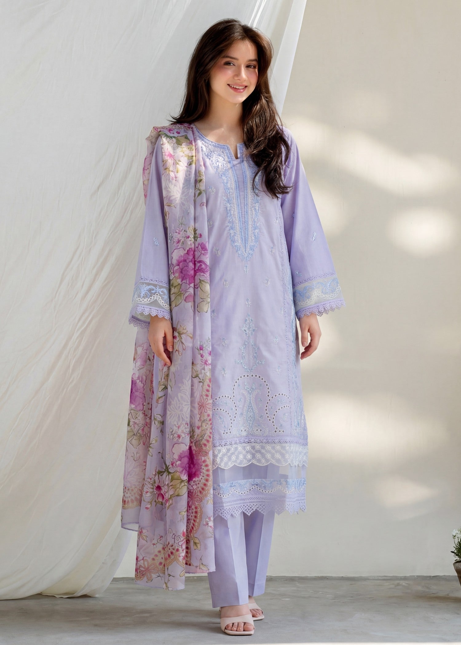 Lawn Kurta Set in Periwinkle
