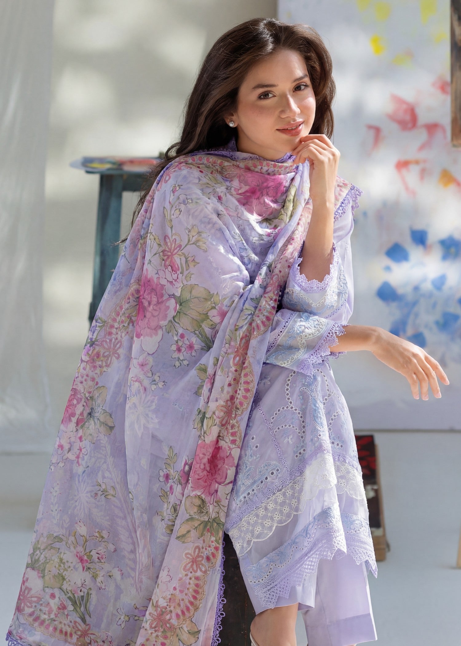 Lawn Kurta Set in Periwinkle