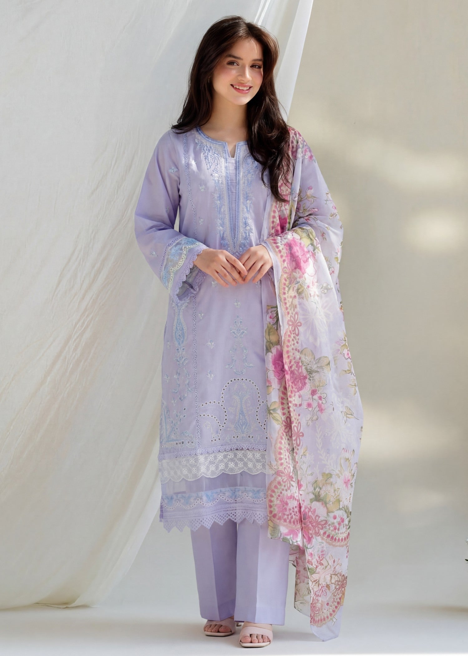 Lawn Kurta Set in Periwinkle