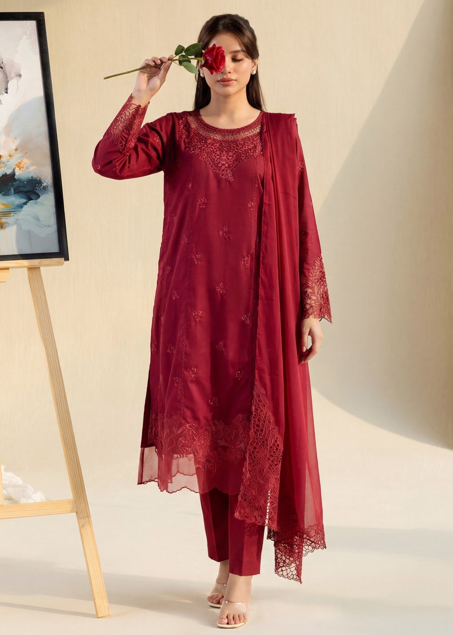 Sahibas By Mirza Namar - Maroon
