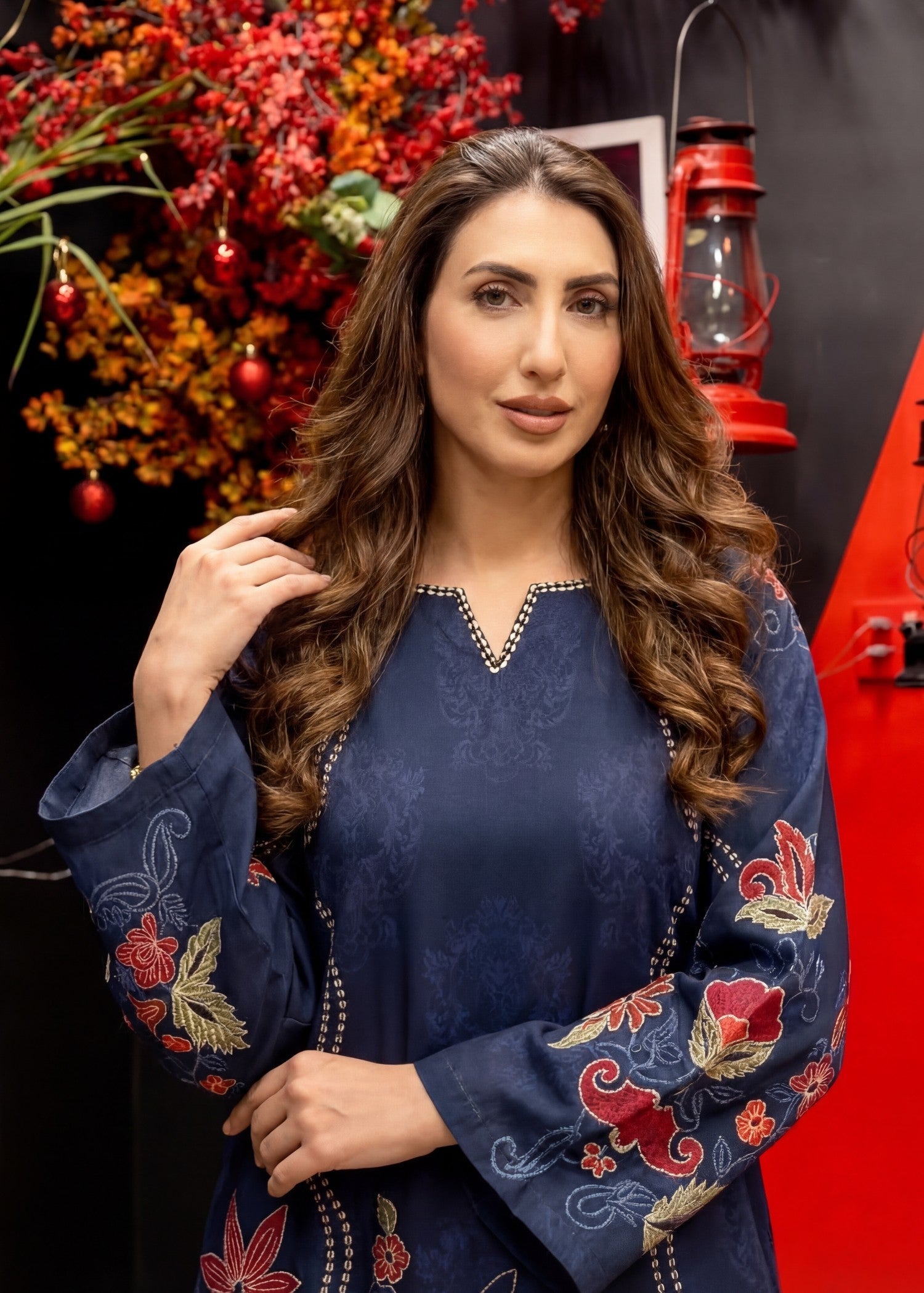 Poly silk Kaftan in Navy blue