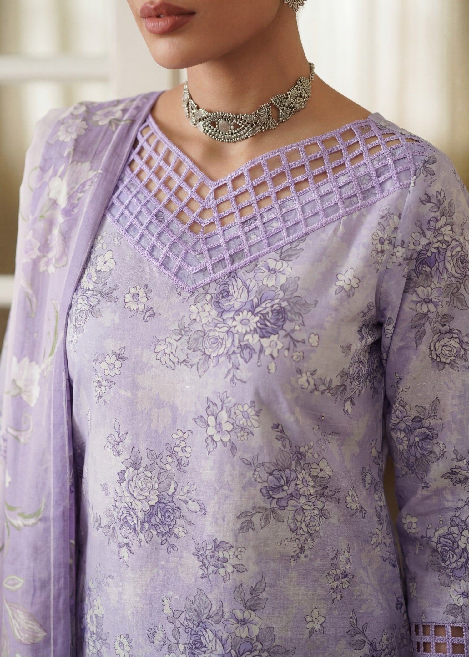 Textured lawn Kurta Set in Mauve
