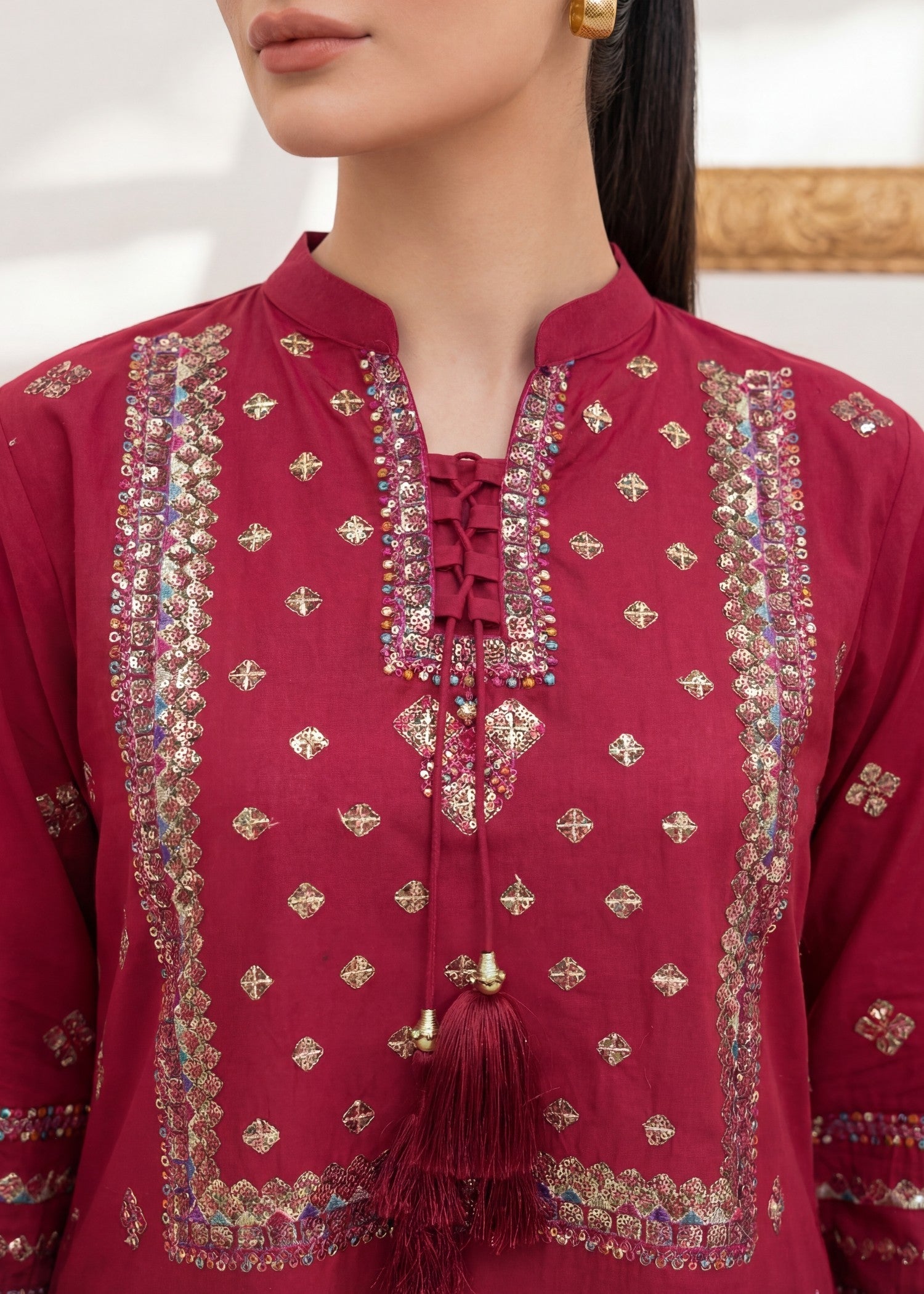 Lawn Kurta Set in Cardinal red