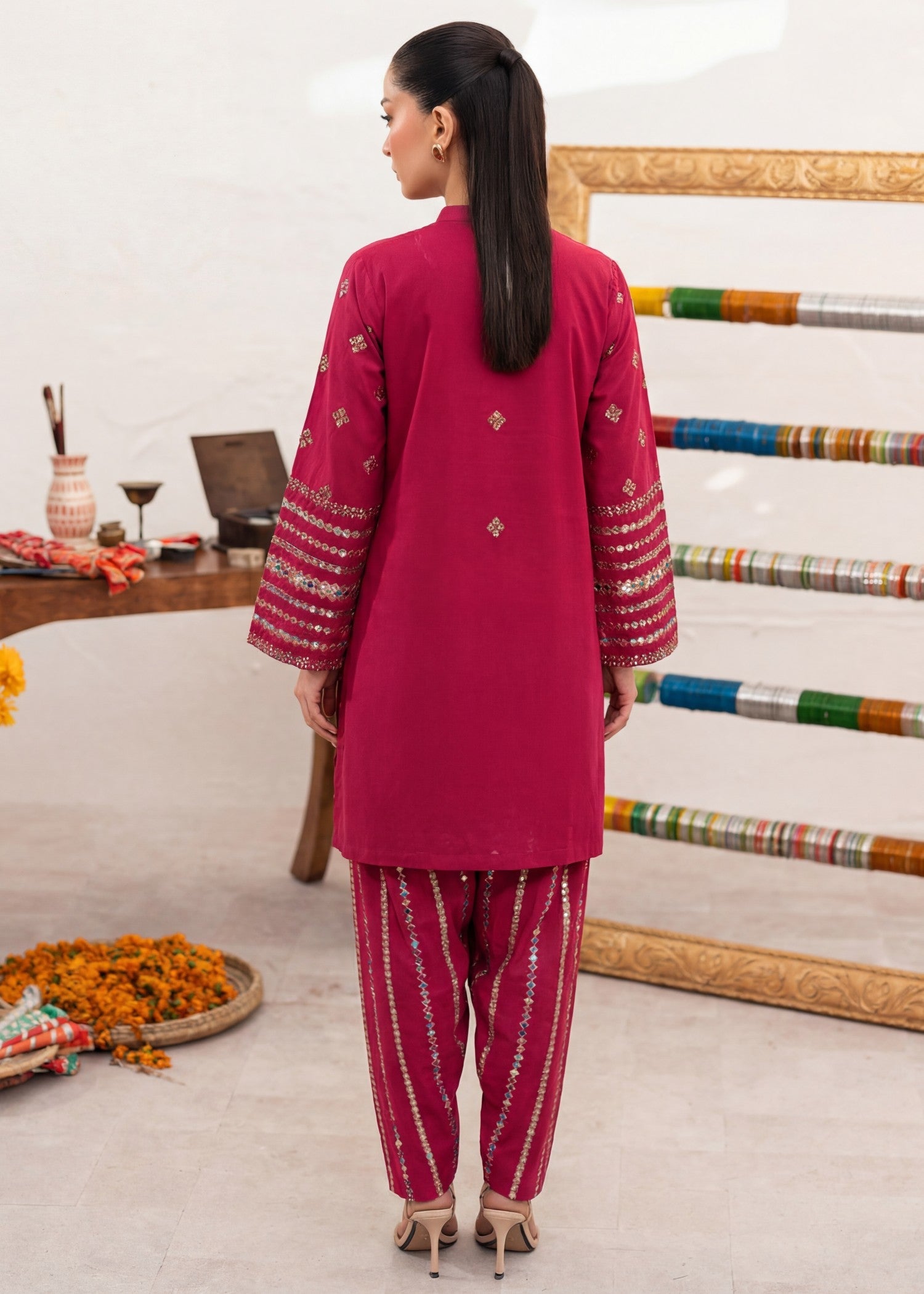 Lawn Kurta Set in Cardinal red