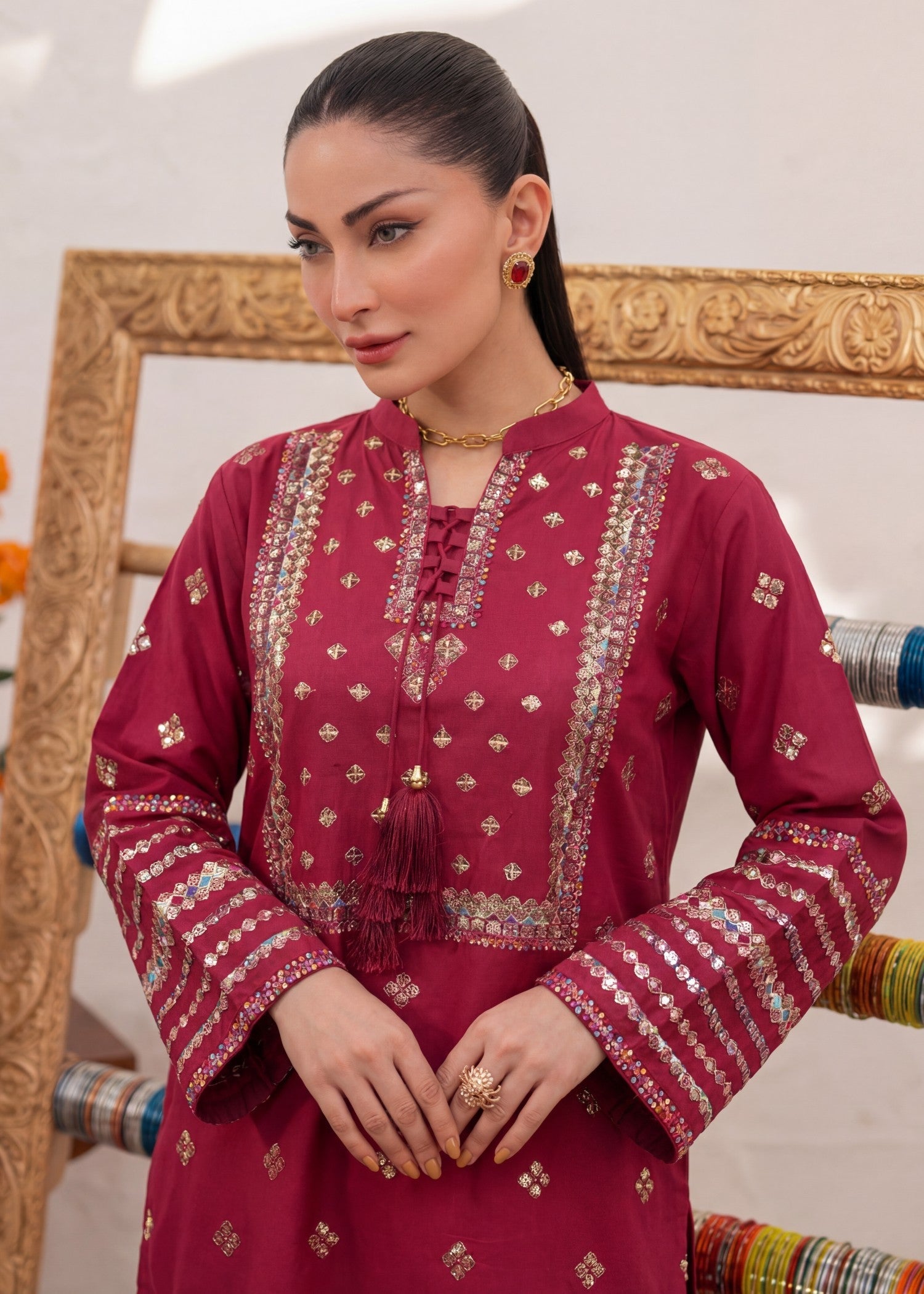 Lawn Kurta Set in Cardinal red