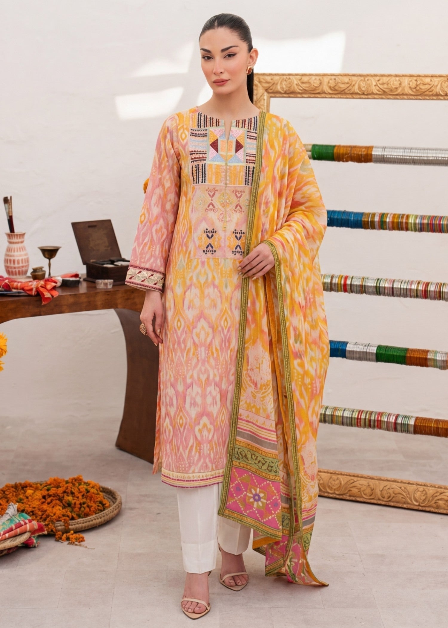 Cotton Kurta Set in Multi