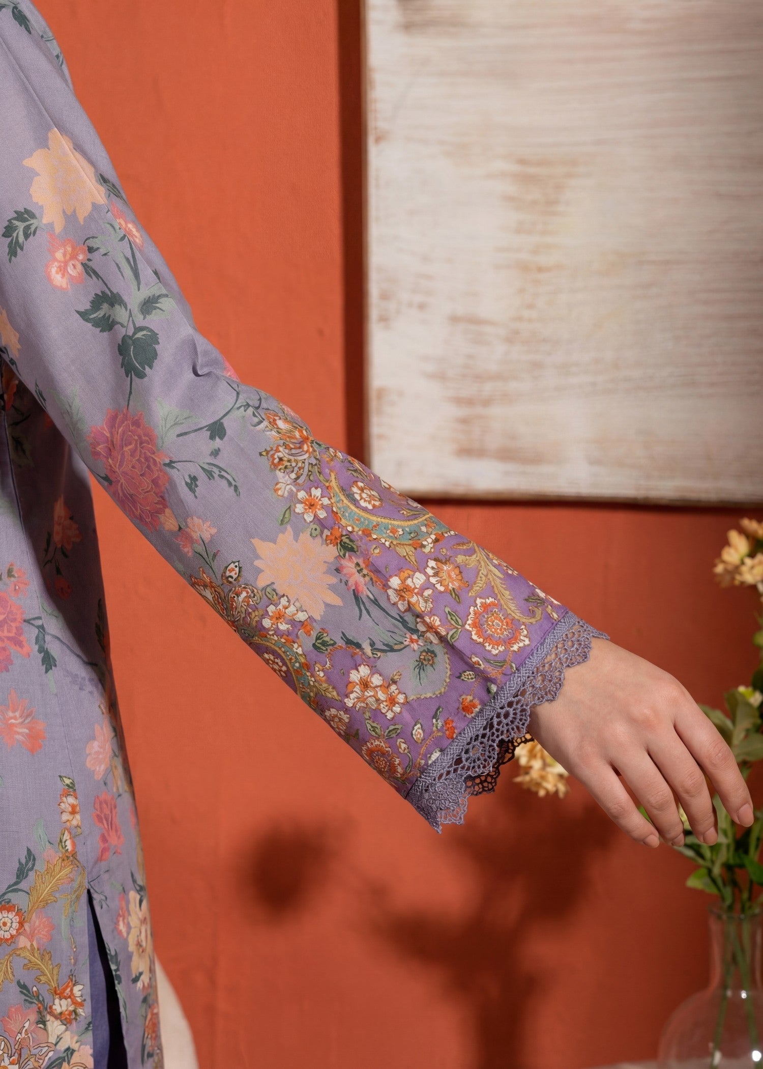 Lawn Kurta Set in Purple mountain majesty